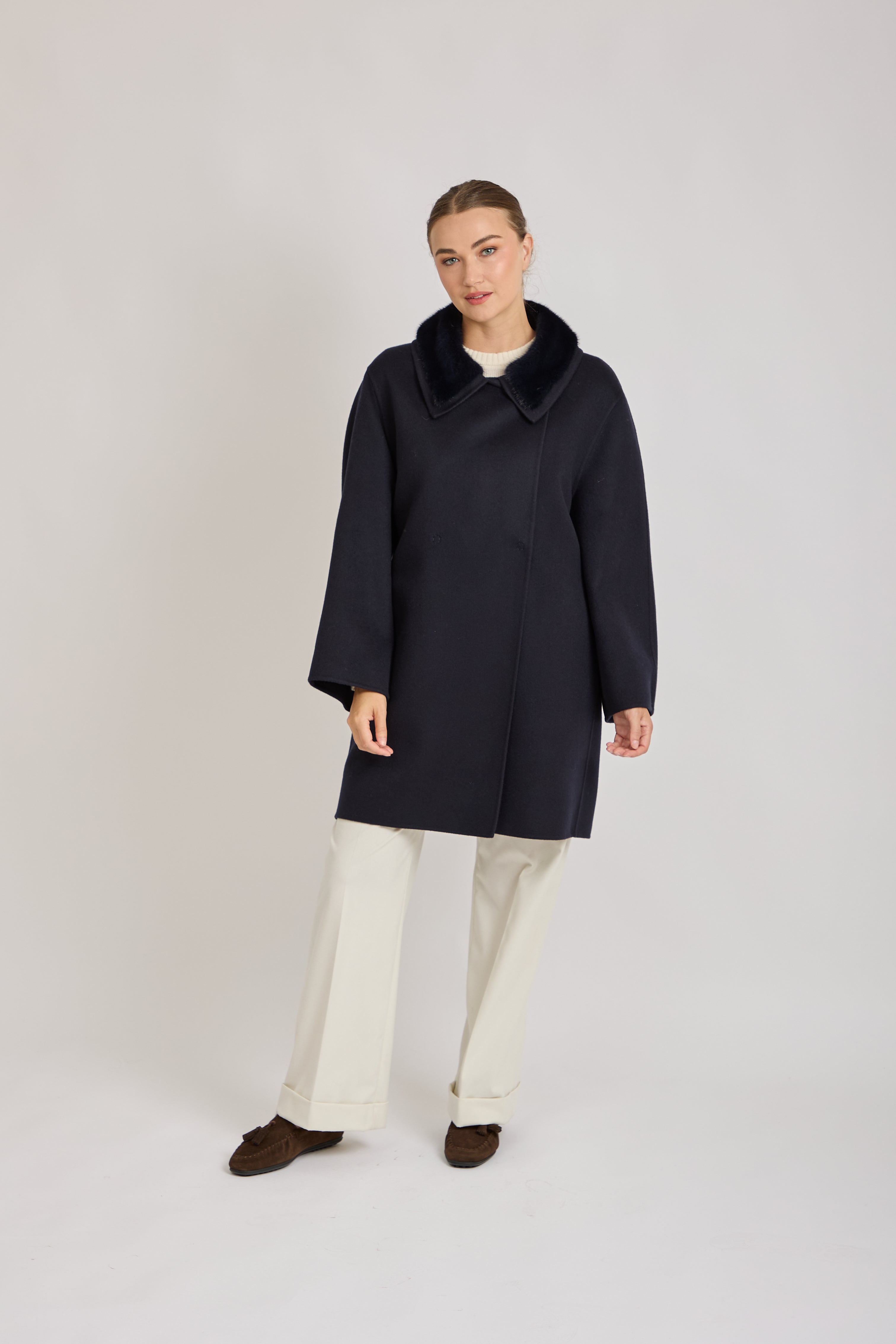 COAT WITH MINK COLLAR-NAVY