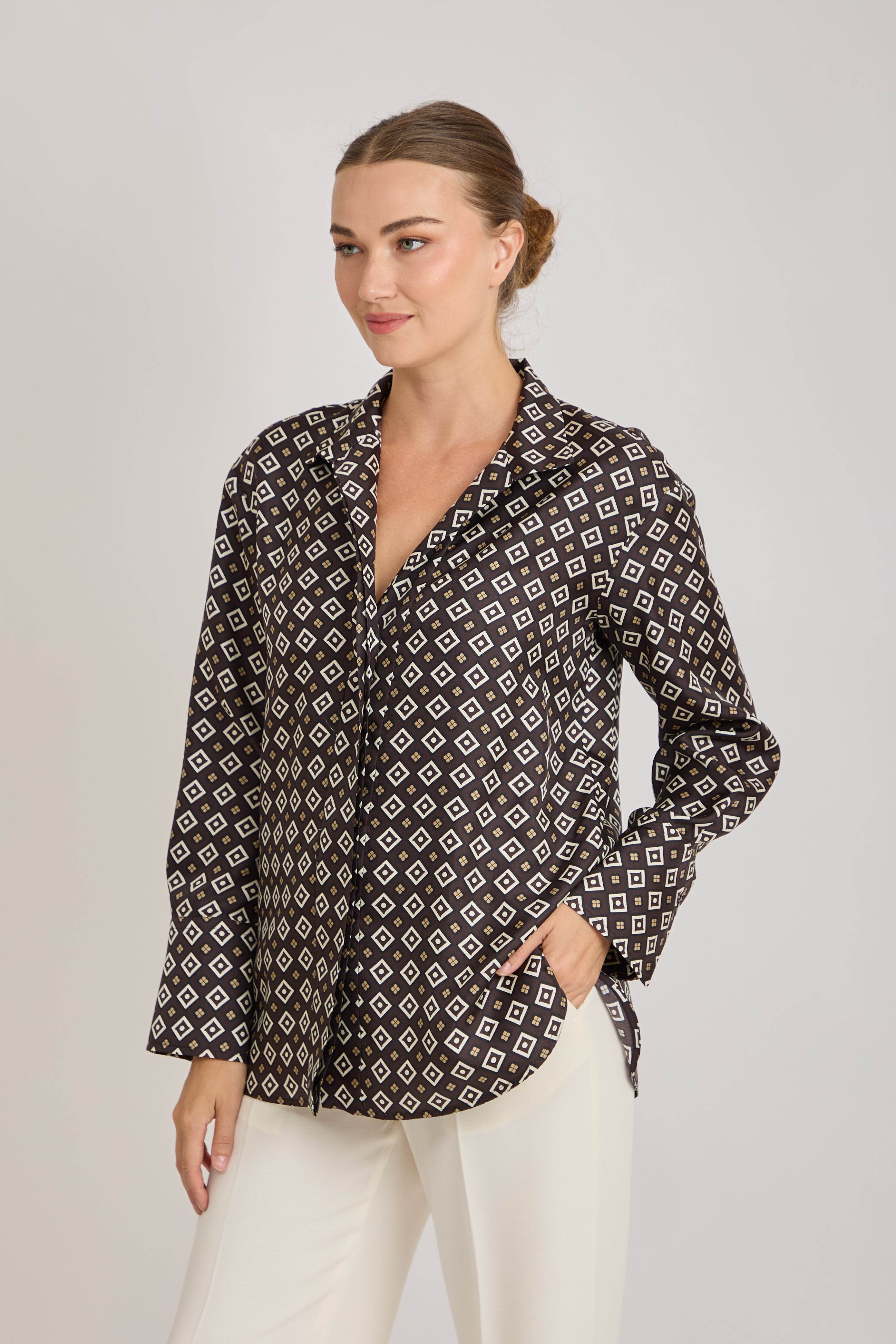 SILK PRINTED SHIRT-BROWN