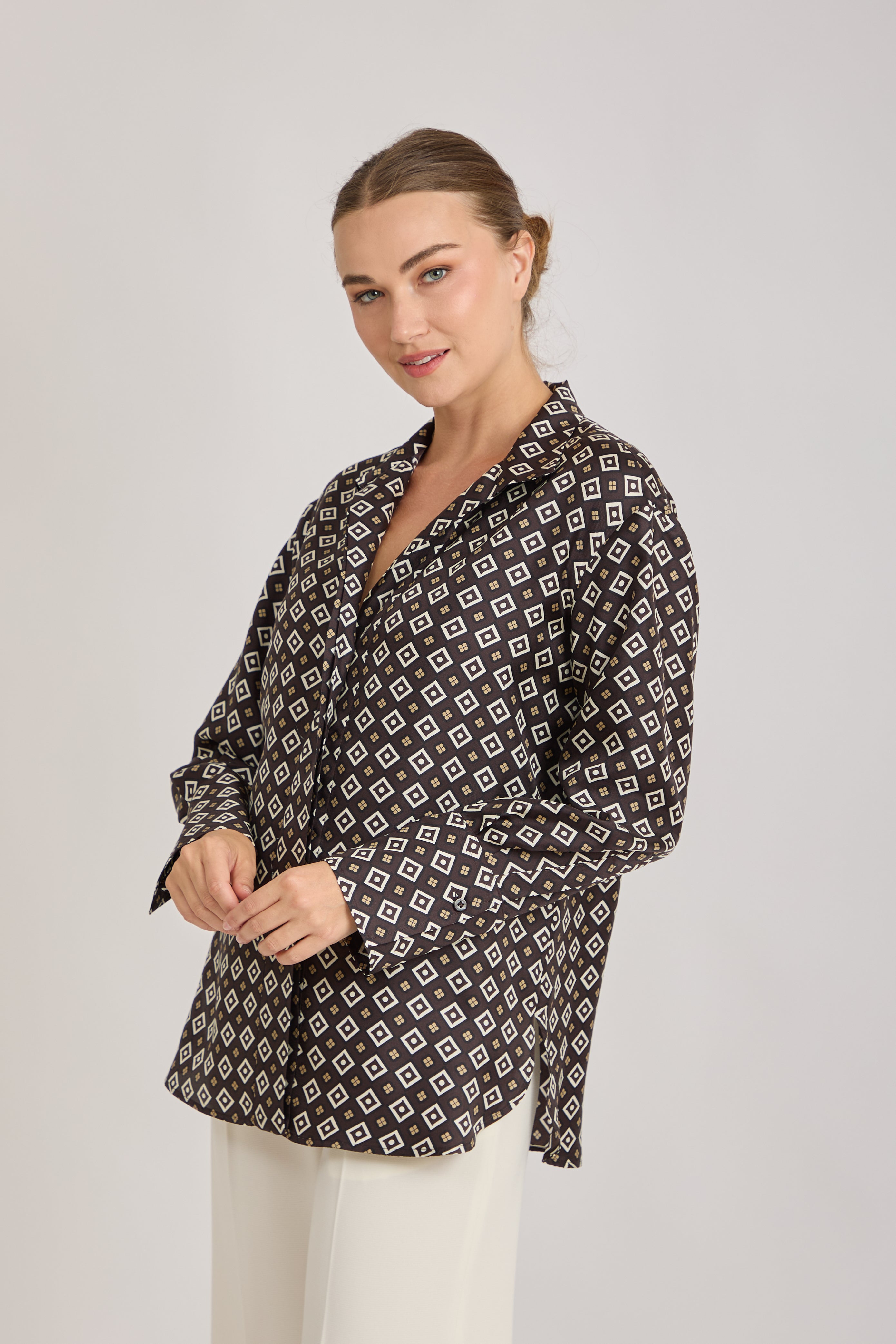 SILK PRINTED SHIRT-BROWN