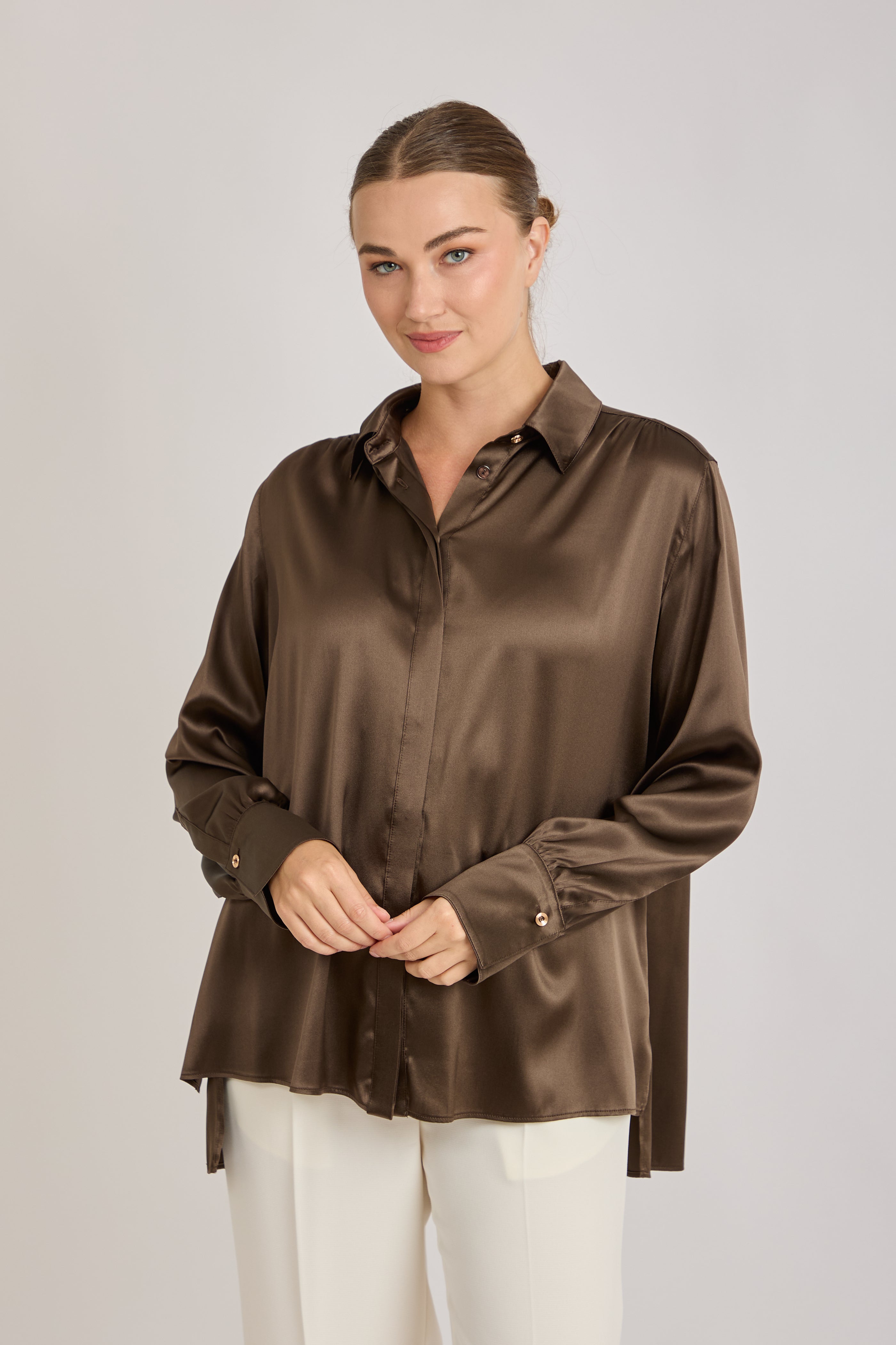 SILK SHIRT-MARRON