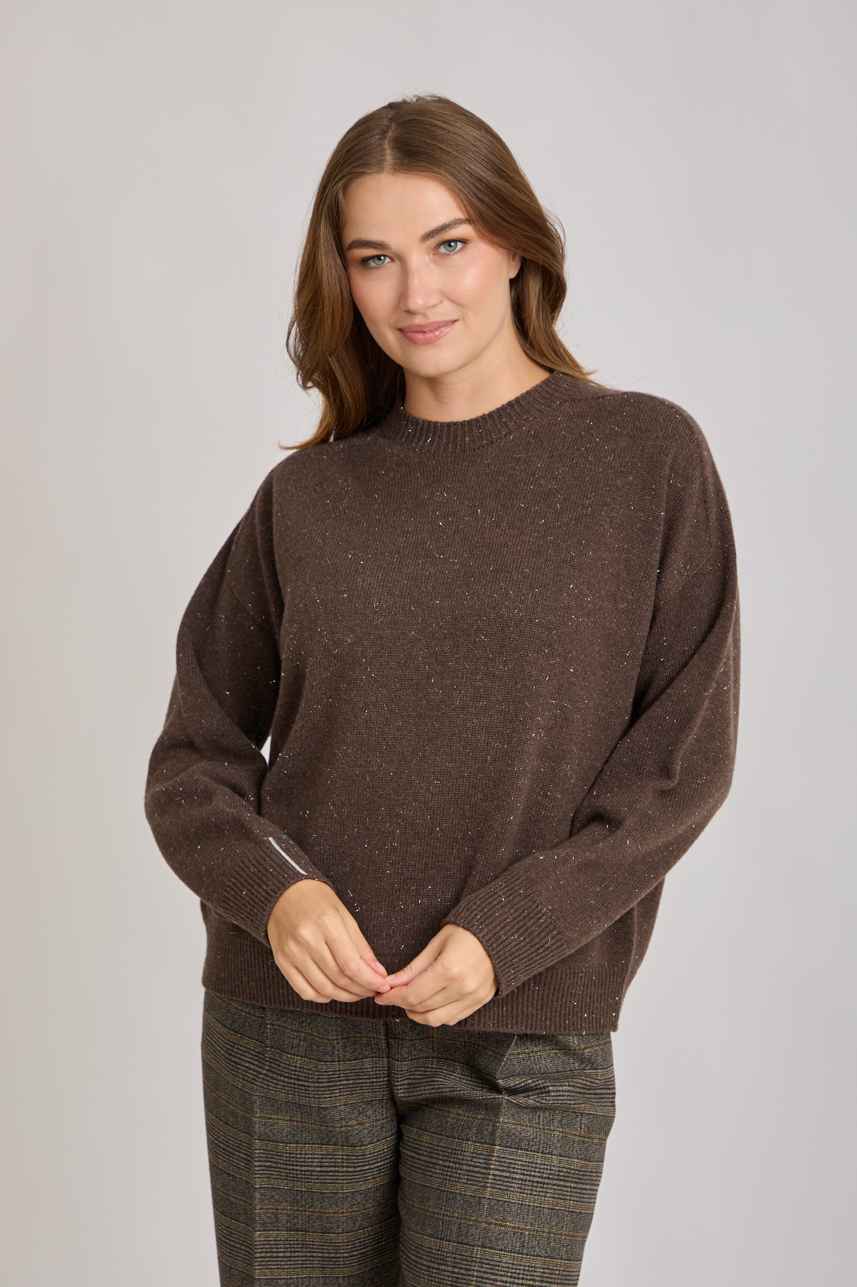 JUMPER WITH LUREX DETAILS-BROWN