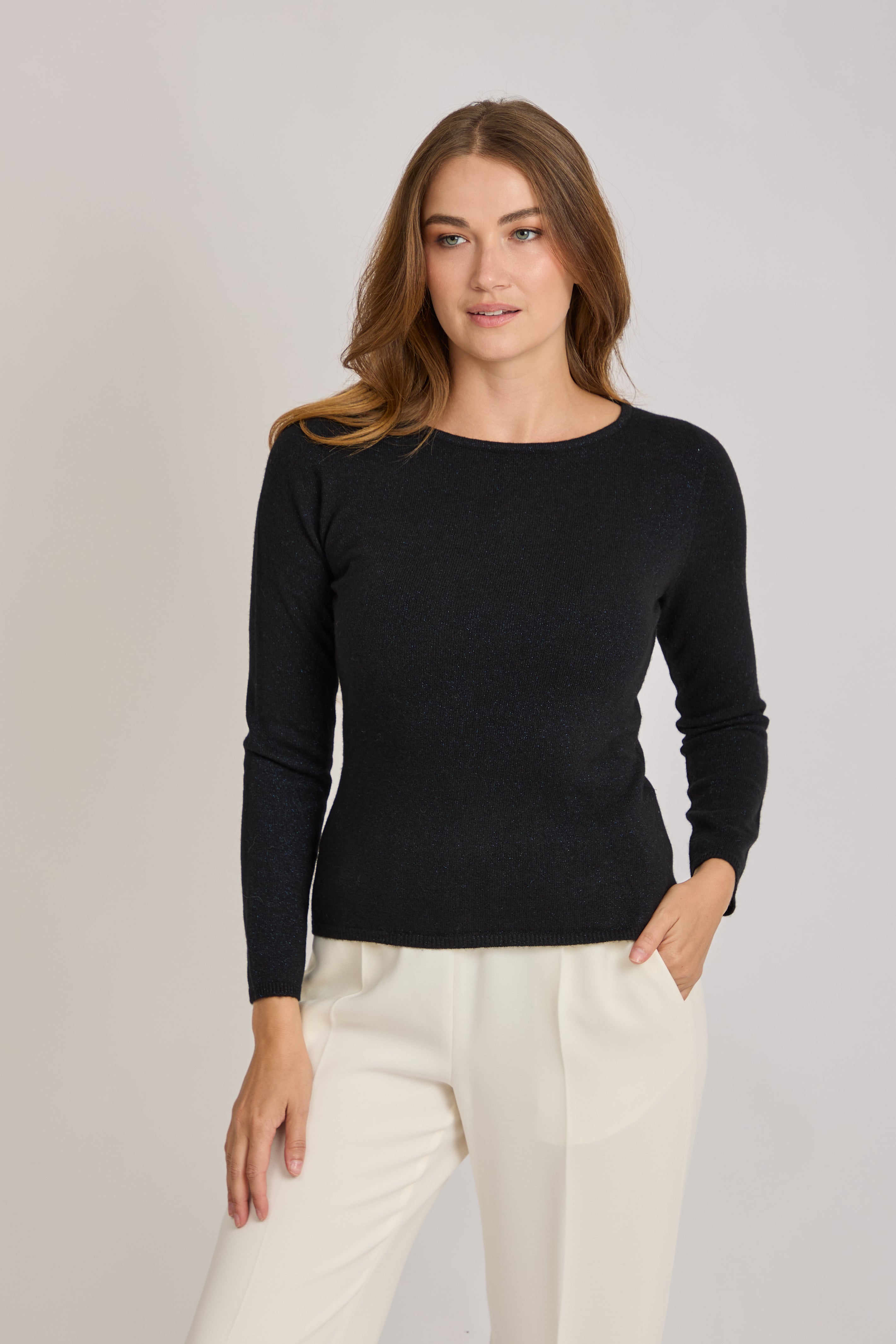 CREW NECK CASHMERE JUMPER-BLACK