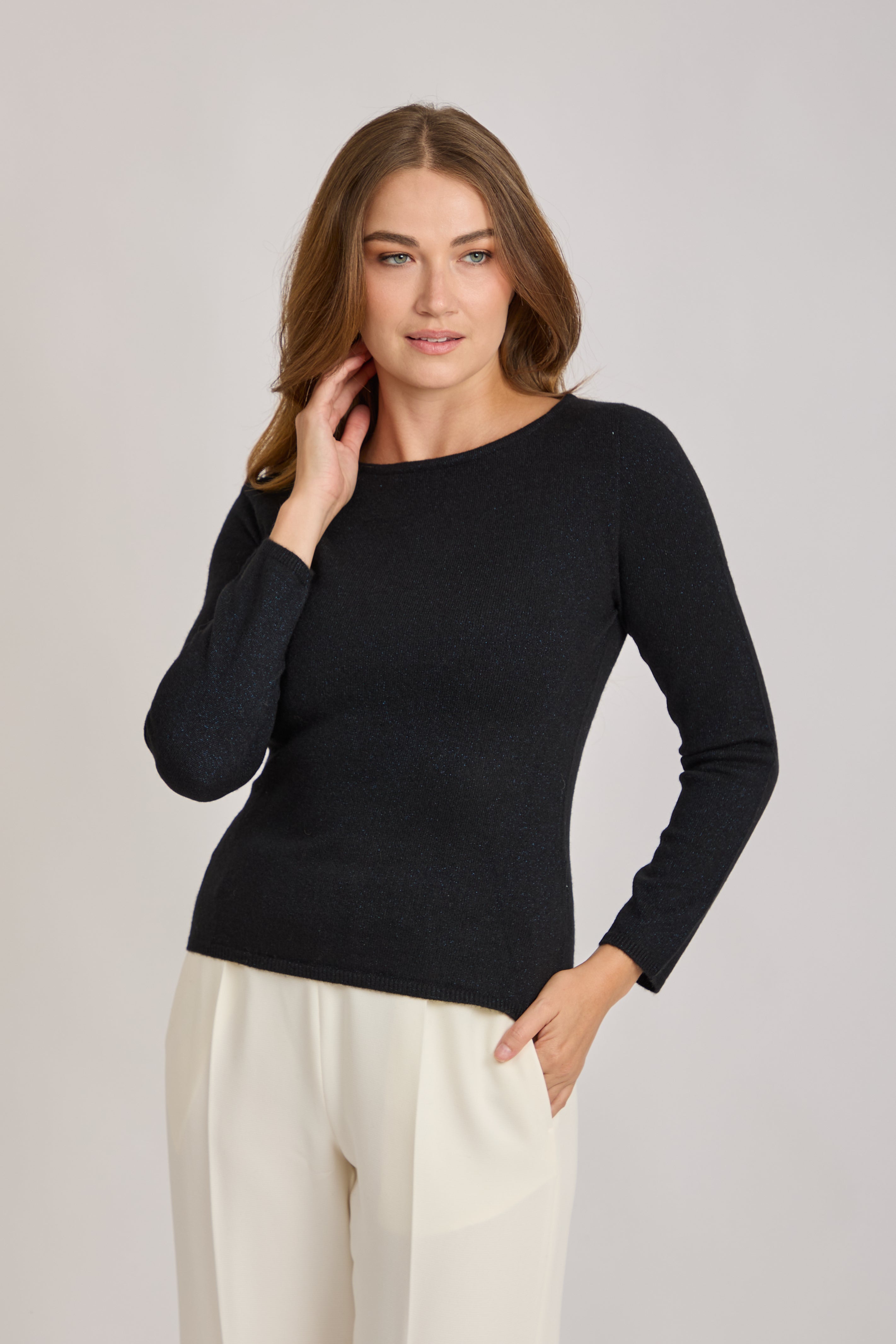 CREW NECK CASHMERE JUMPER-BLACK