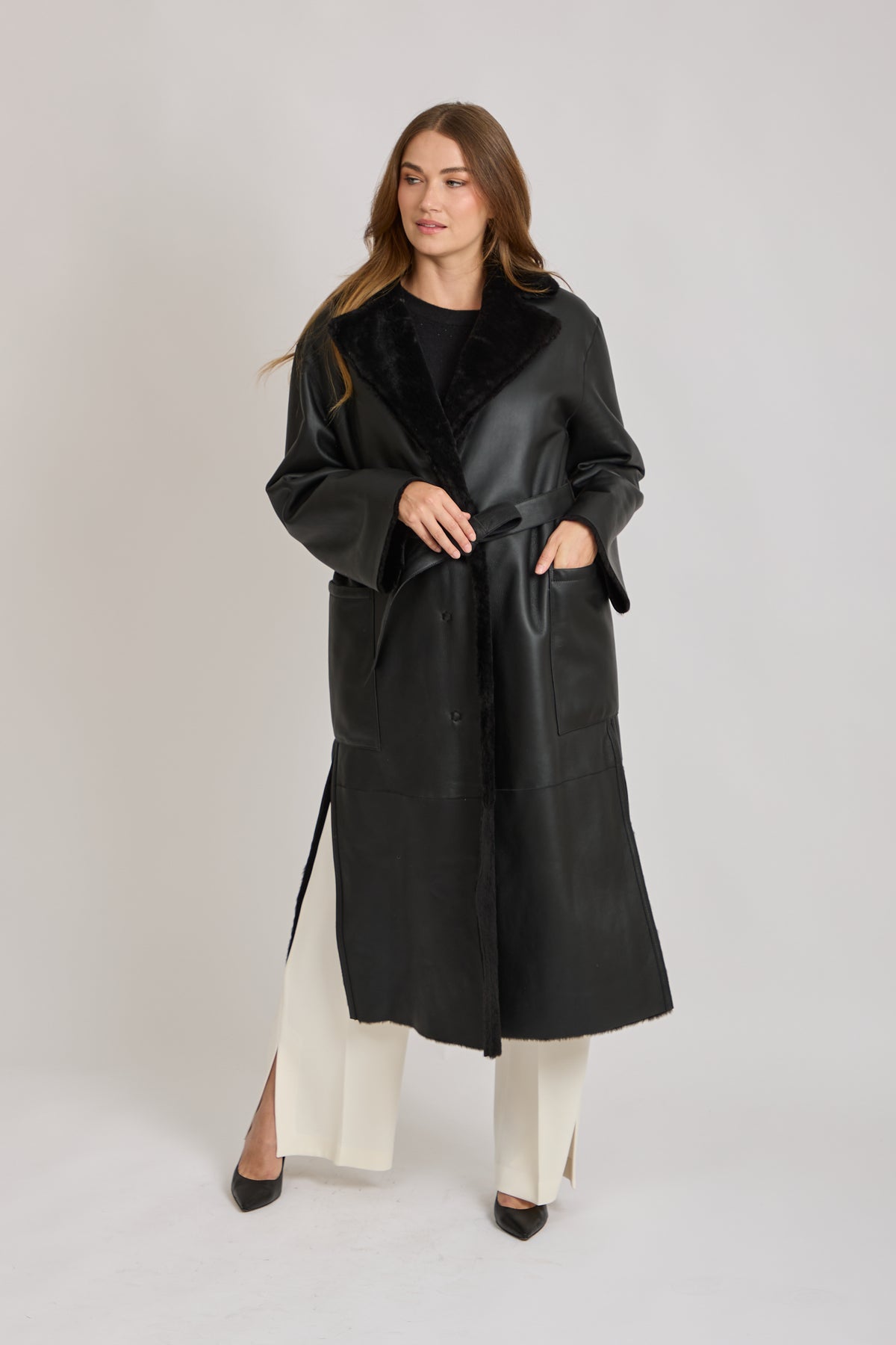 REVERSIBLE SHEARLING COAT-BLACK