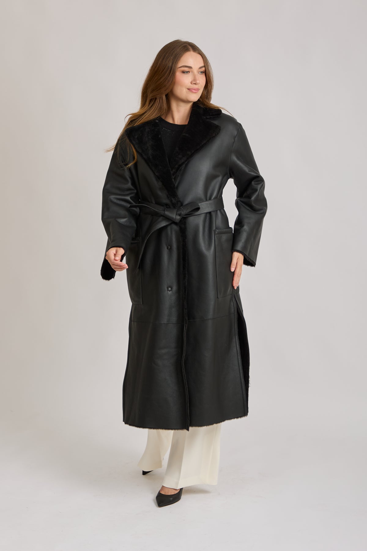 REVERSIBLE SHEARLING COAT-BLACK