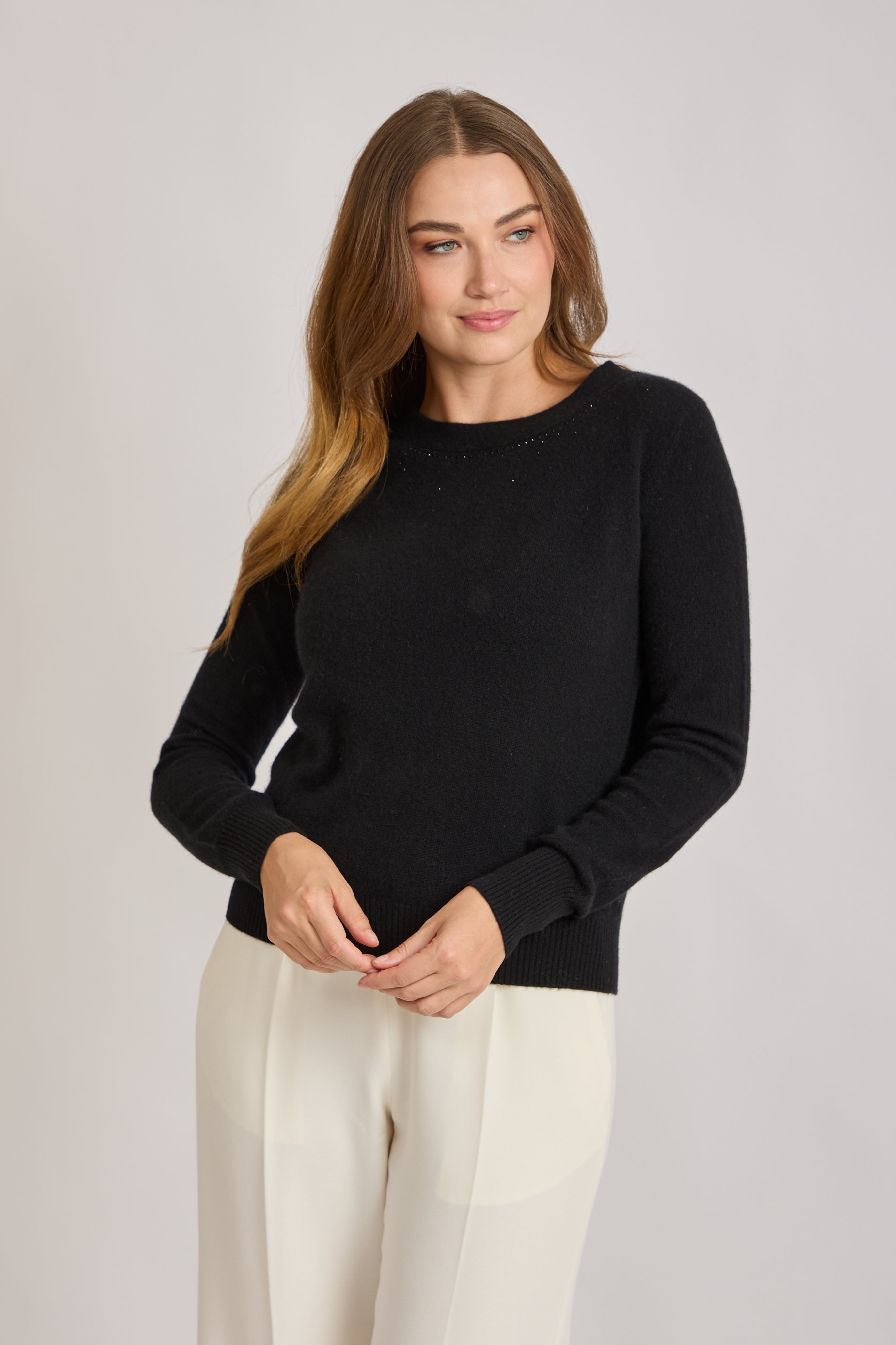 CREW NECK JUMPER WITH STRASS-BLACK