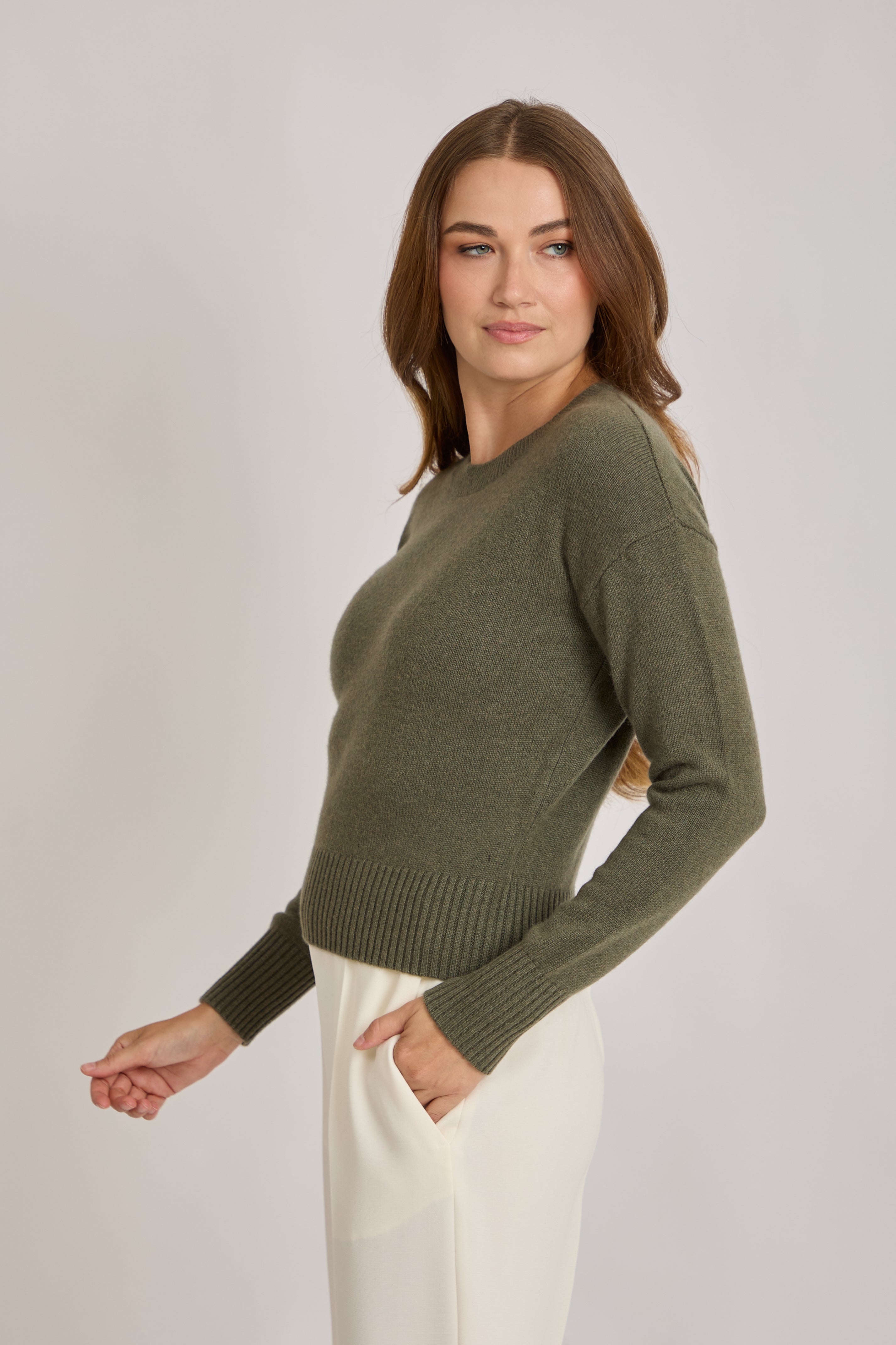 CREW NECK CASHMERE JUMPER-KAKI