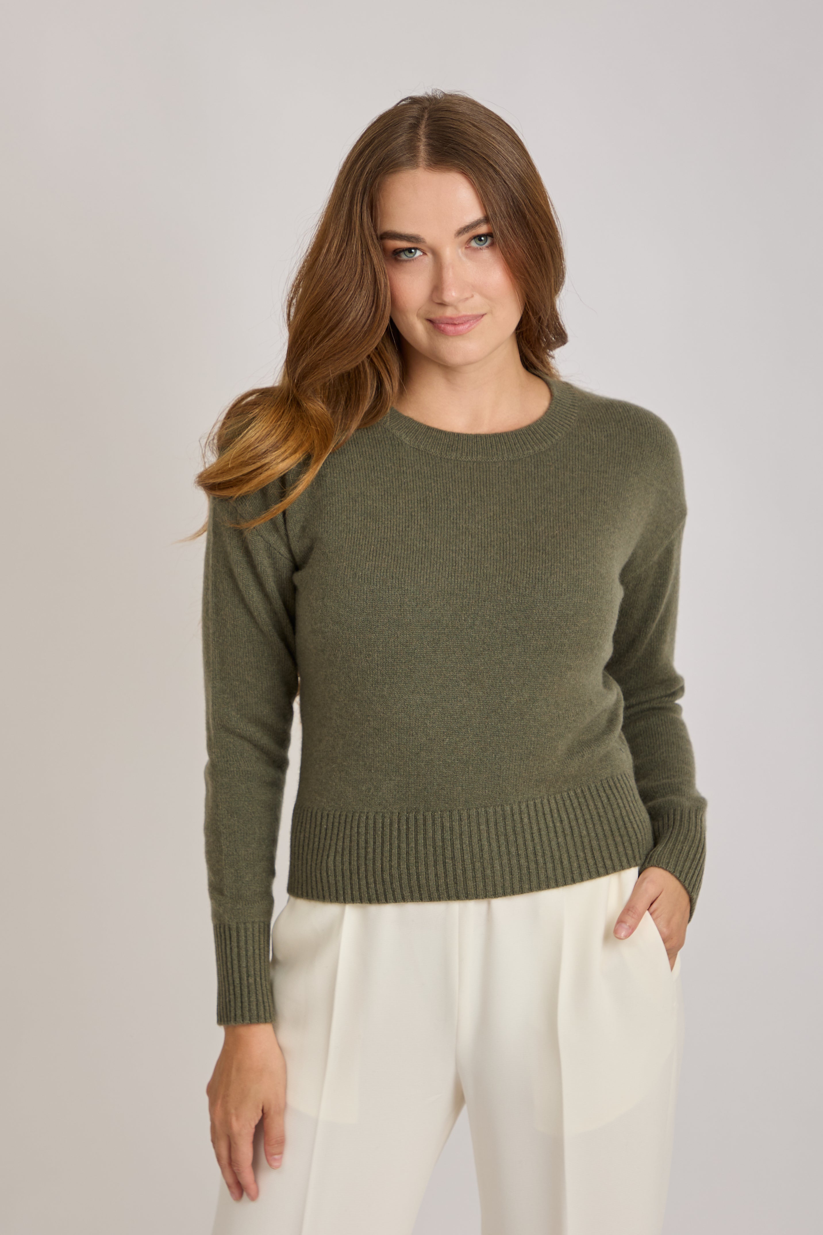 CREW NECK CASHMERE JUMPER-KAKI