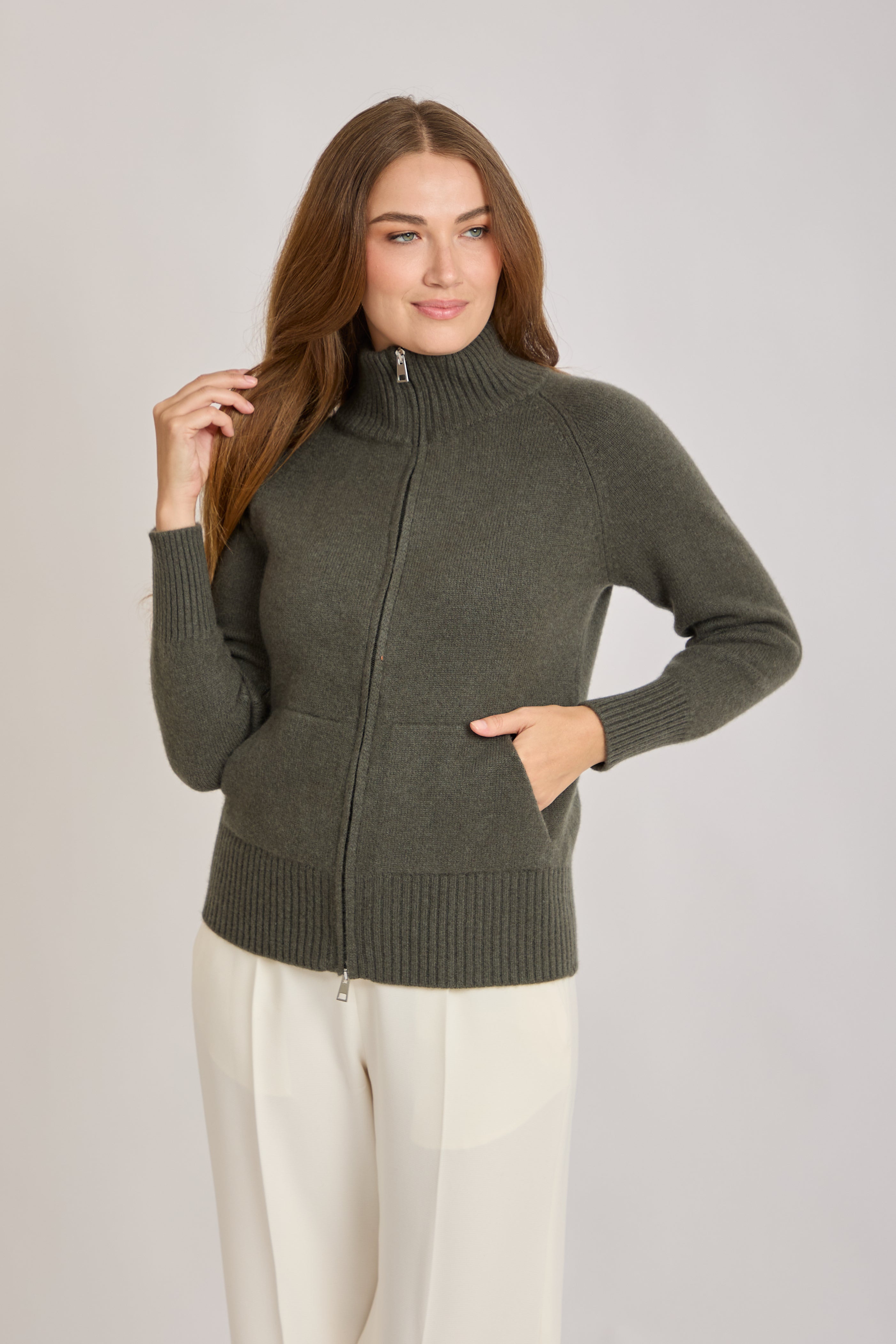 CASHMERE CARDIGAN - KAKI