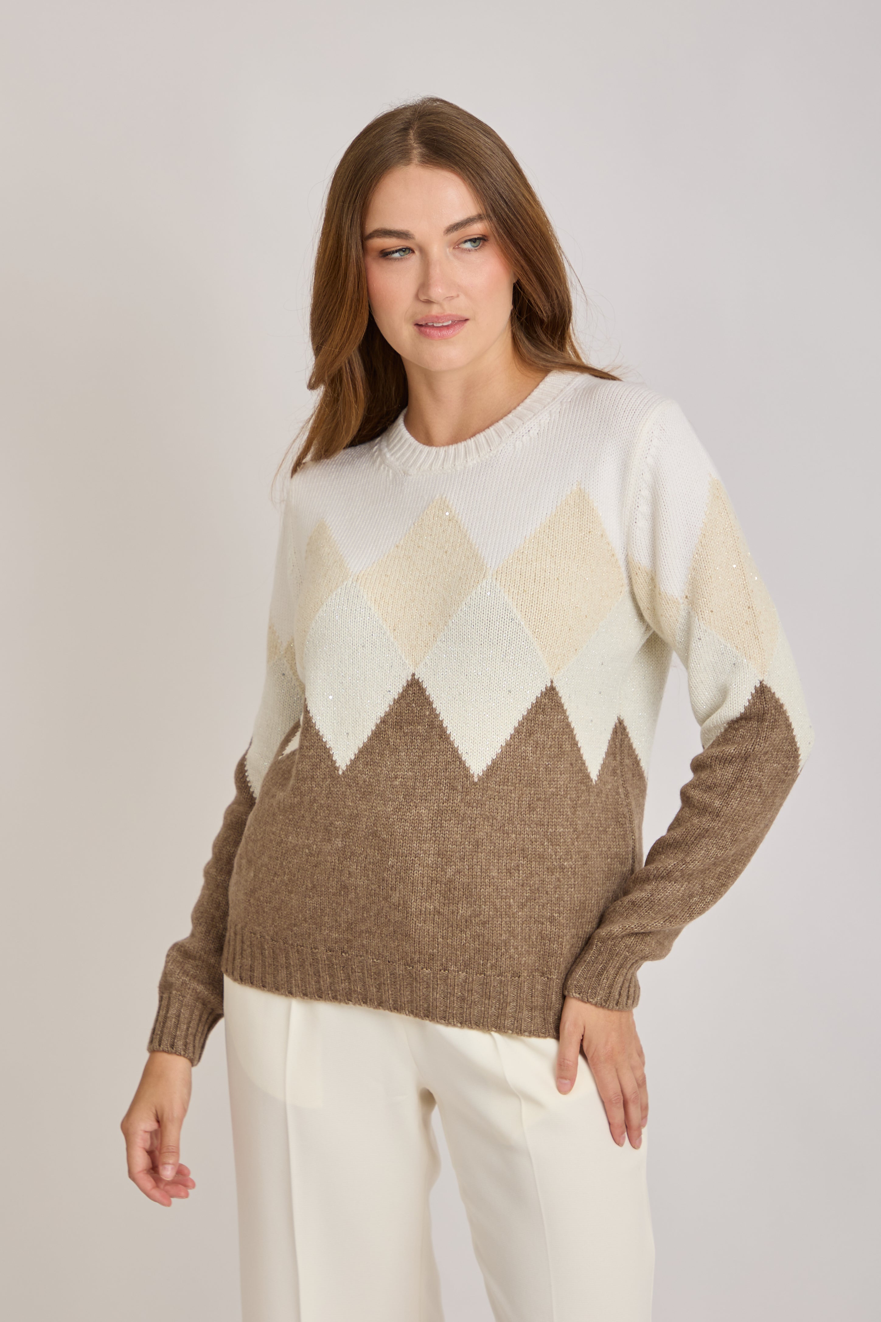 CREW NECK JUMPER- TAUPE/LATTE