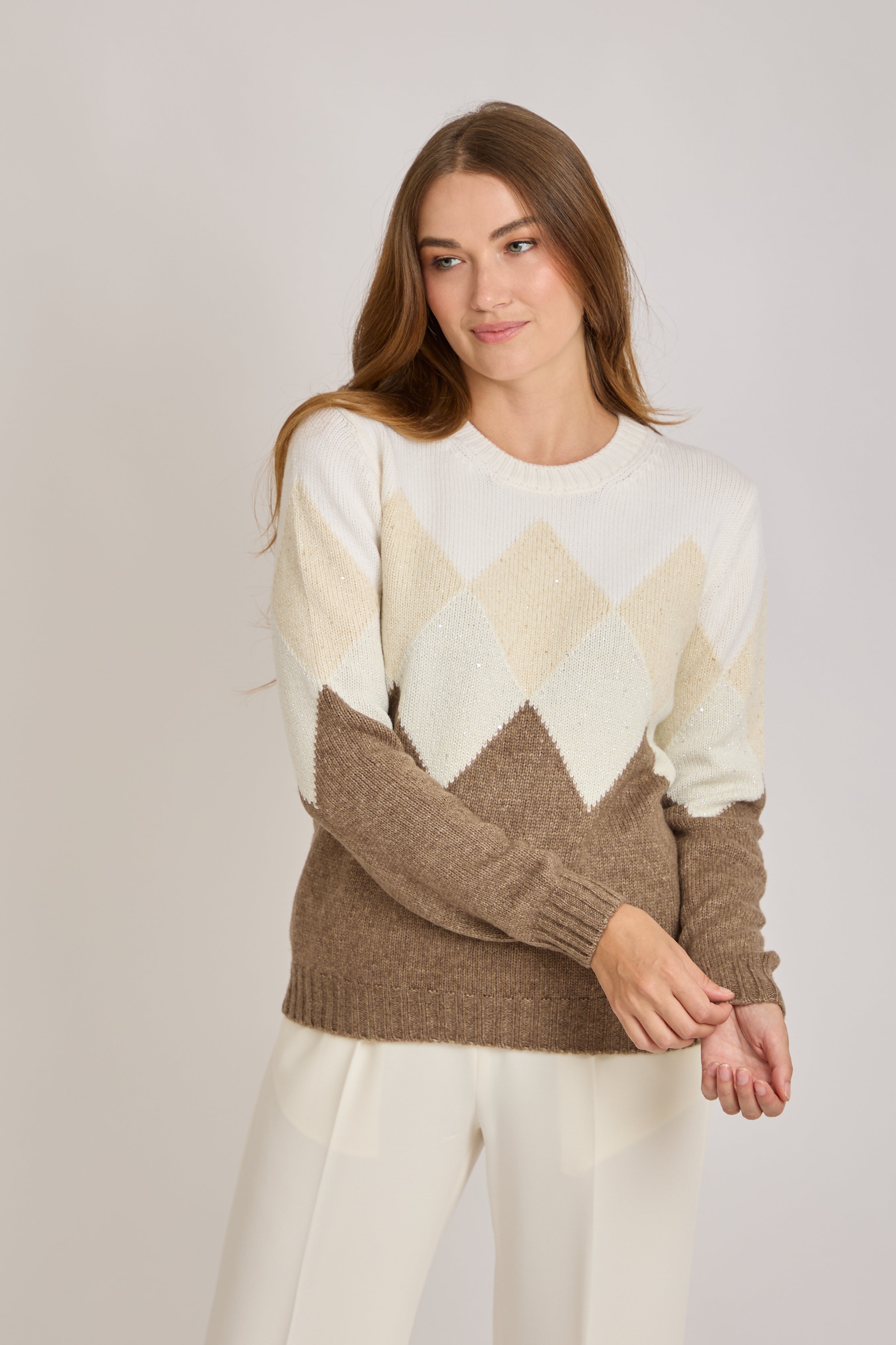 CREW NECK JUMPER- TAUPE/LATTE