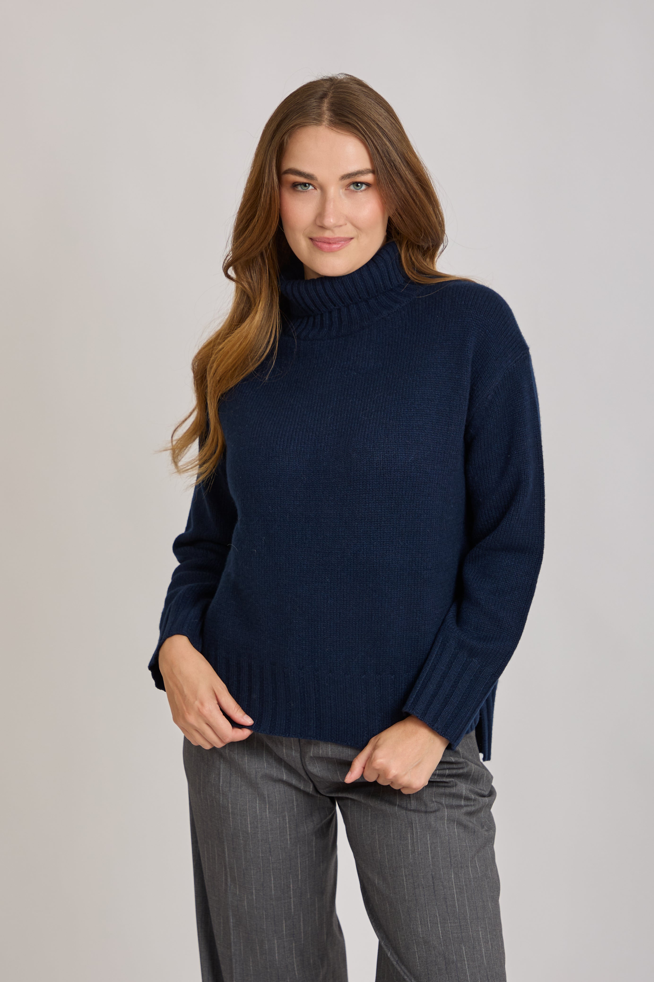 CASHMERE THIK HIGH NECK JUMPER- NAVY