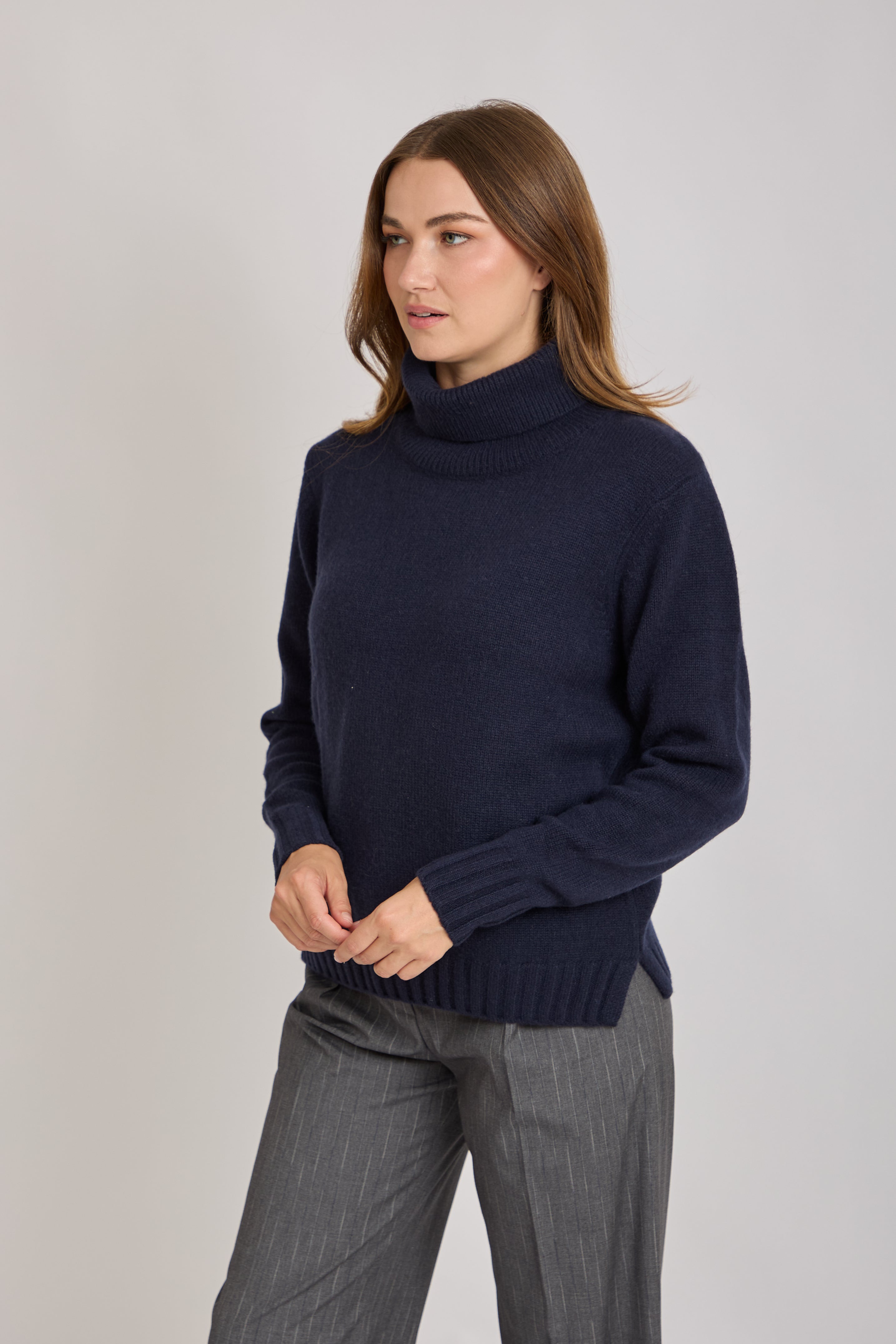 HIGH NECK CASHMERE JUMPER-NAVY