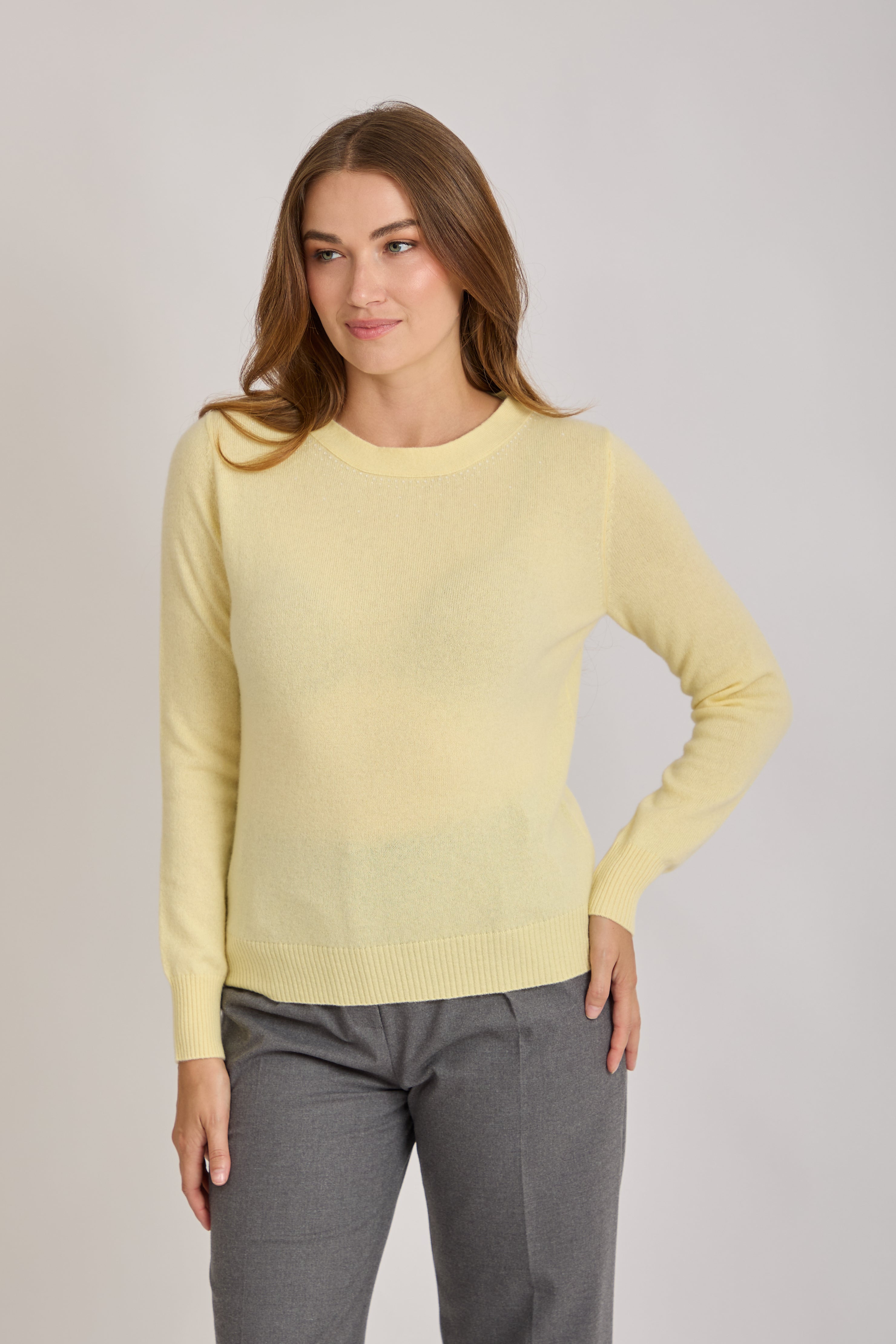 CREW NECK CASHMERE JUMPER WITH STRASS-POMELO