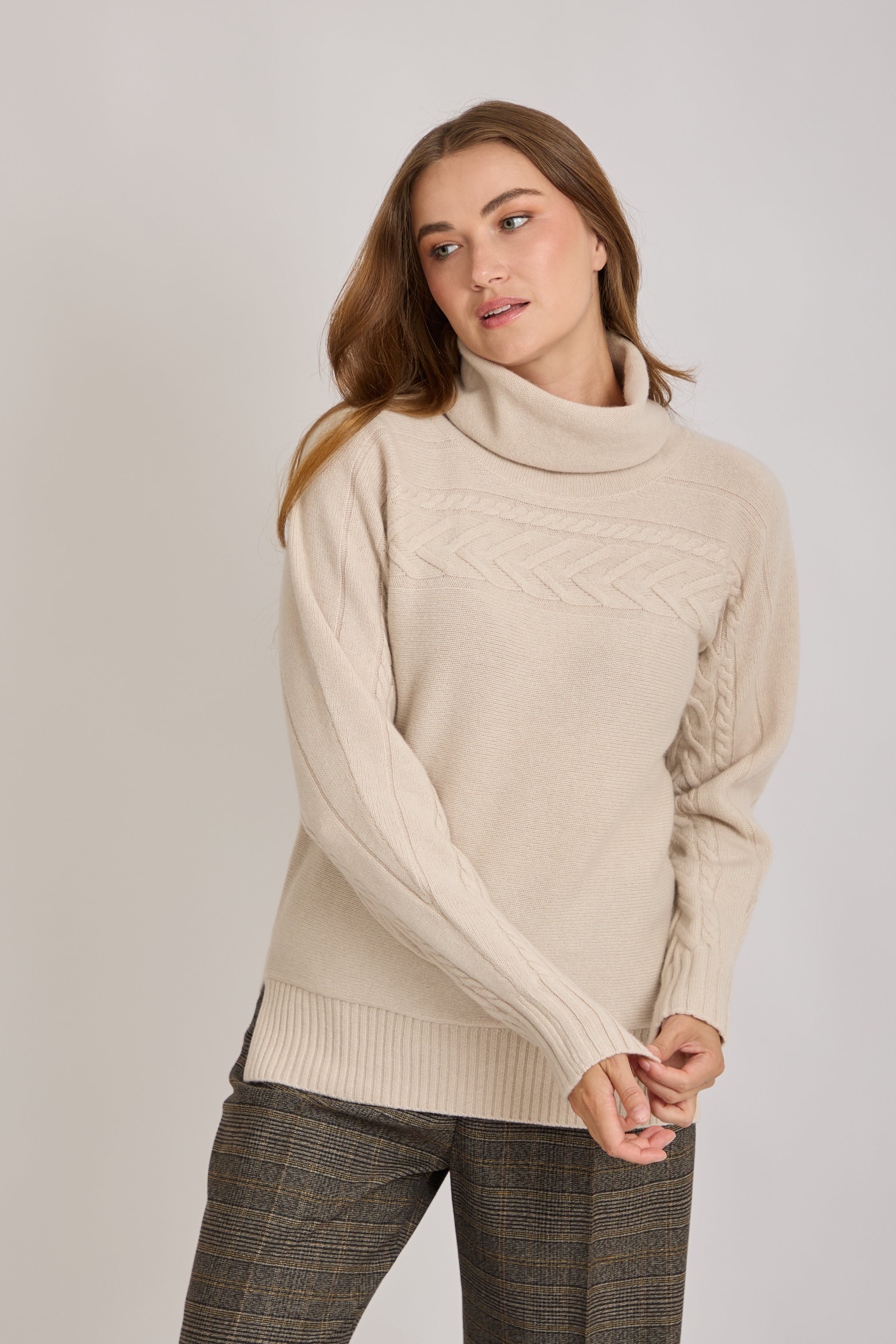 HIGH NECK JUMPER WITH DETAIL - BEIGE