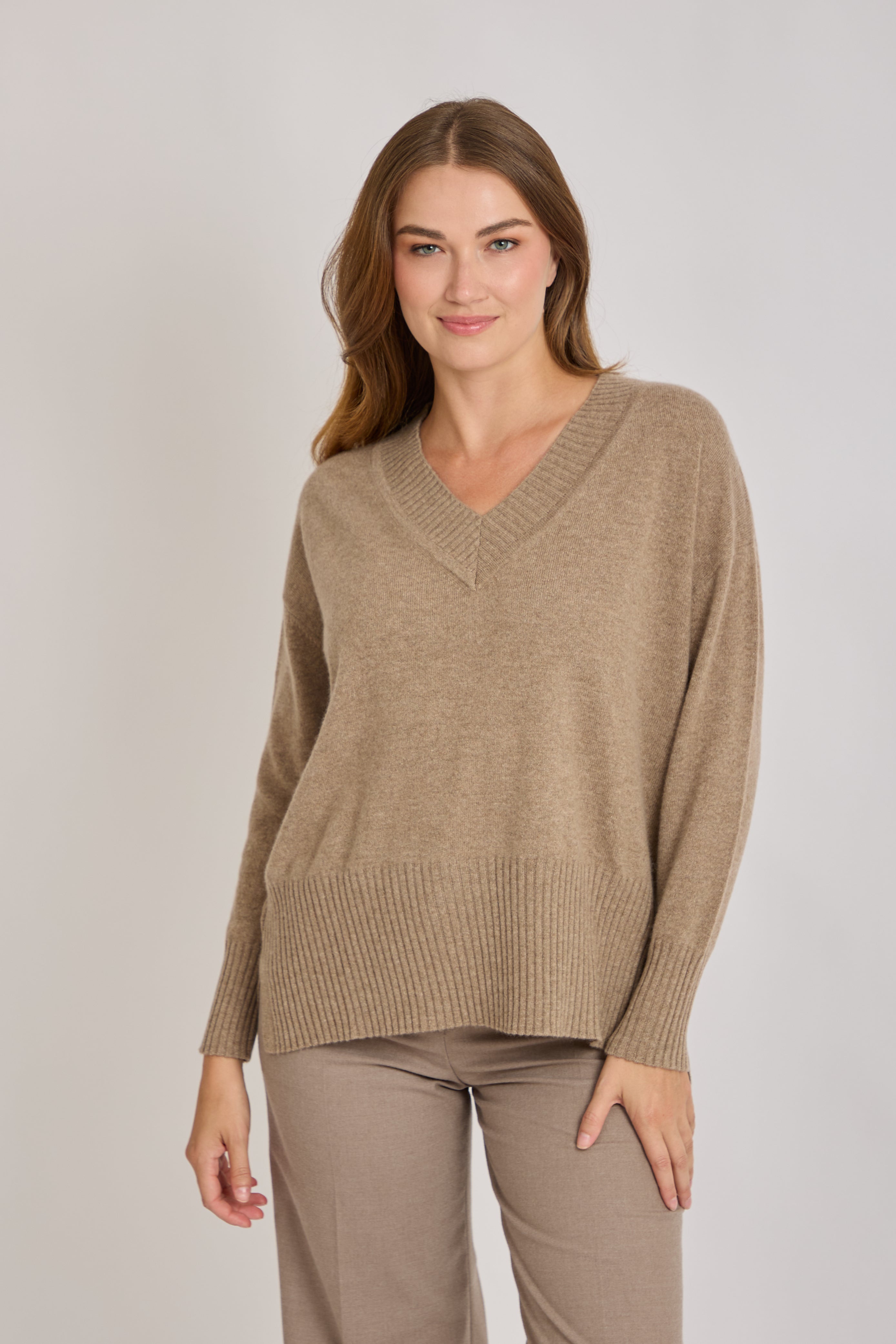 V NECK CASHMERE JUMPER-GLACIER