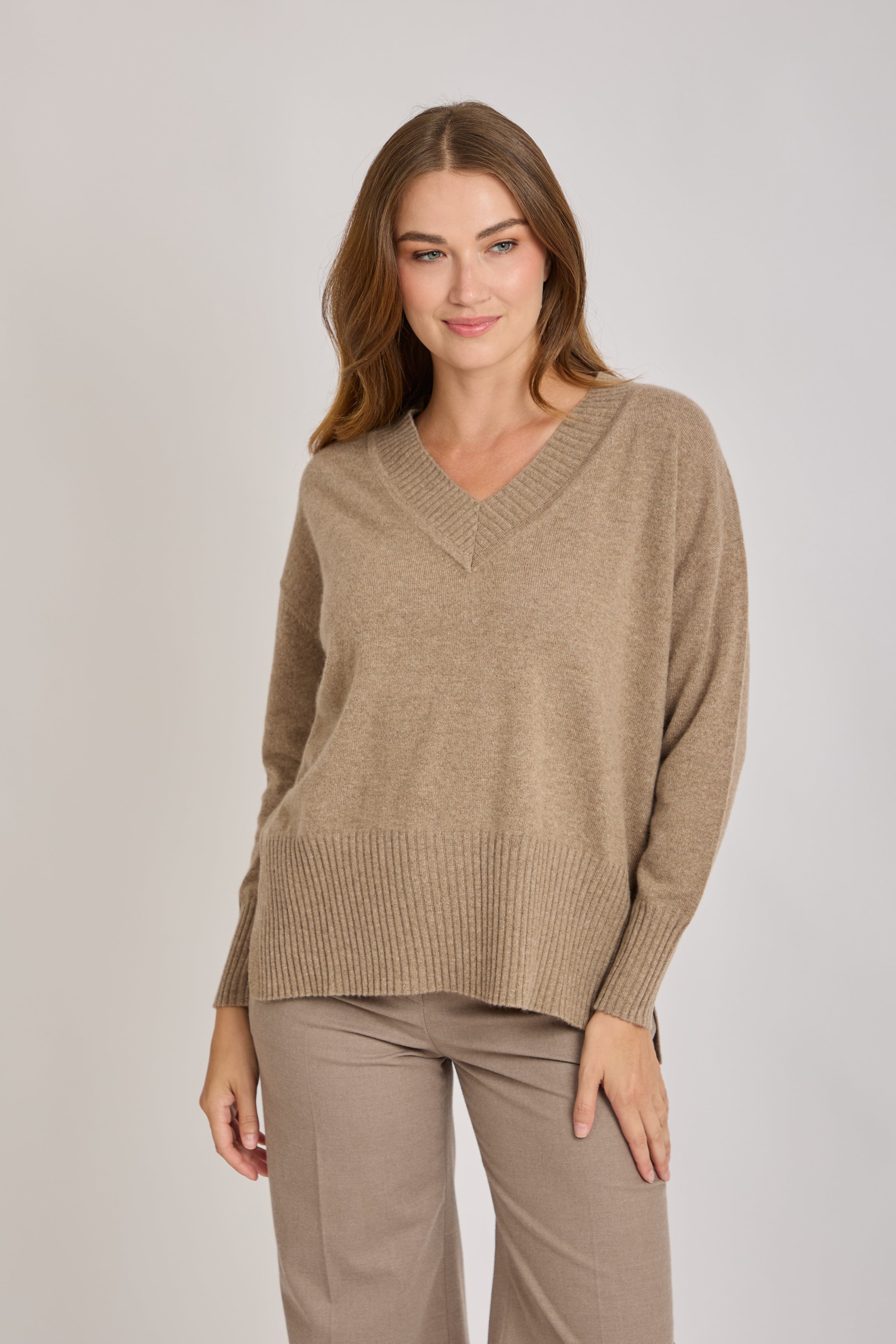 V NECK CASHMERE JUMPER-GLACIER