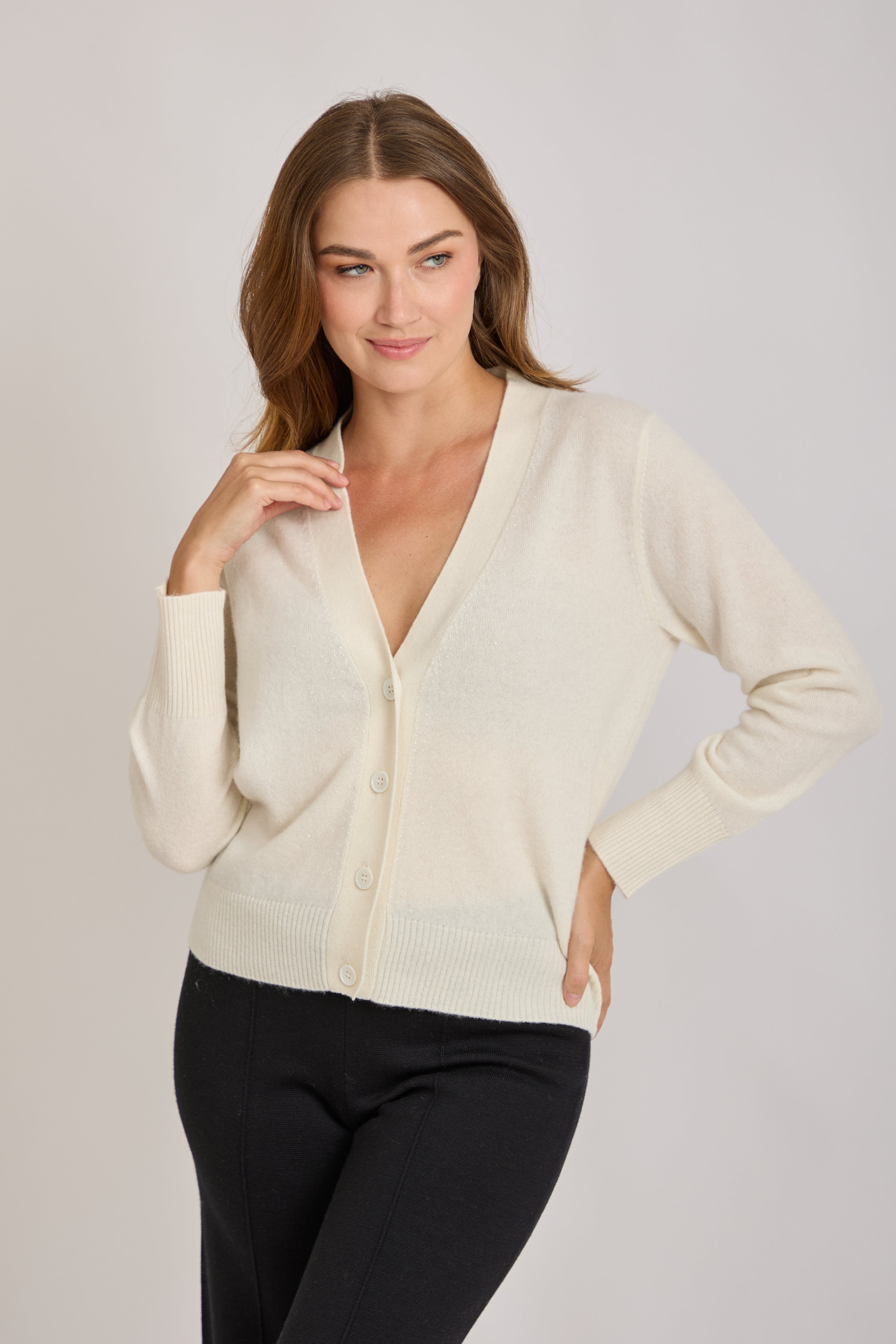CASHMERE CARDIGAN WITH STRASS-OFF WHITE