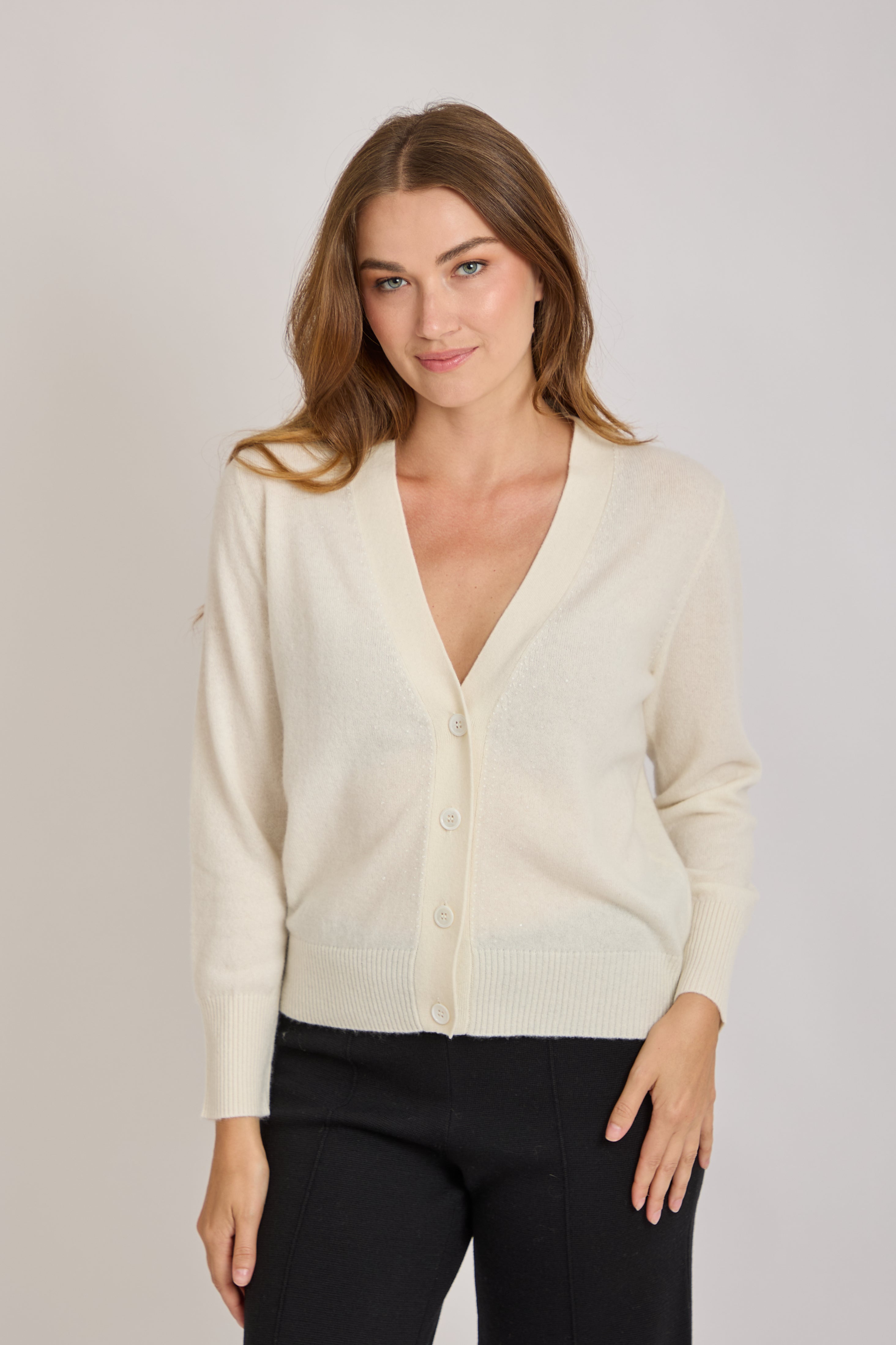 CASHMERE CARDIGAN WITH STRASS-OFF WHITE