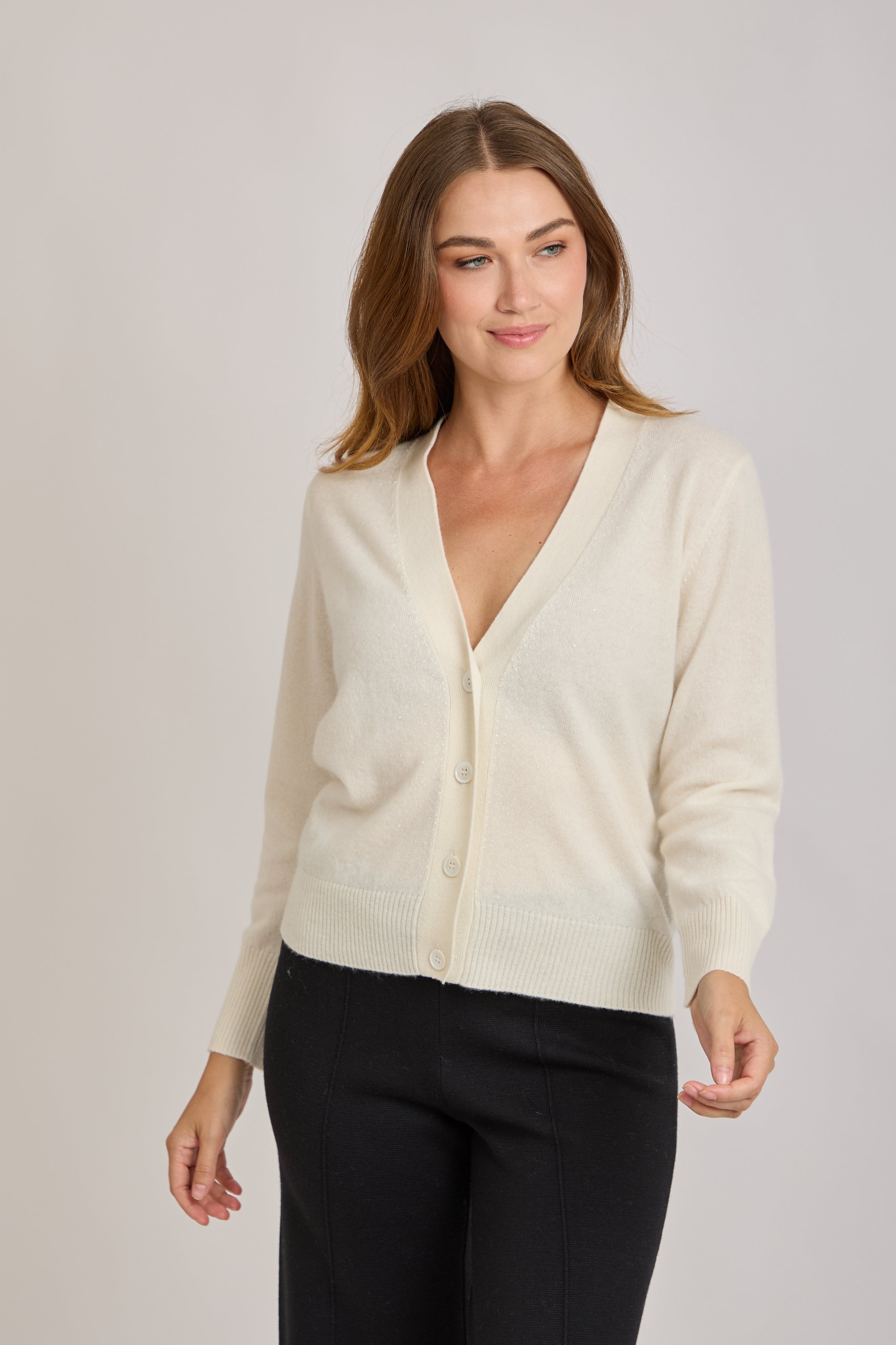 CASHMERE CARDIGAN WITH STRASS-OFF WHITE
