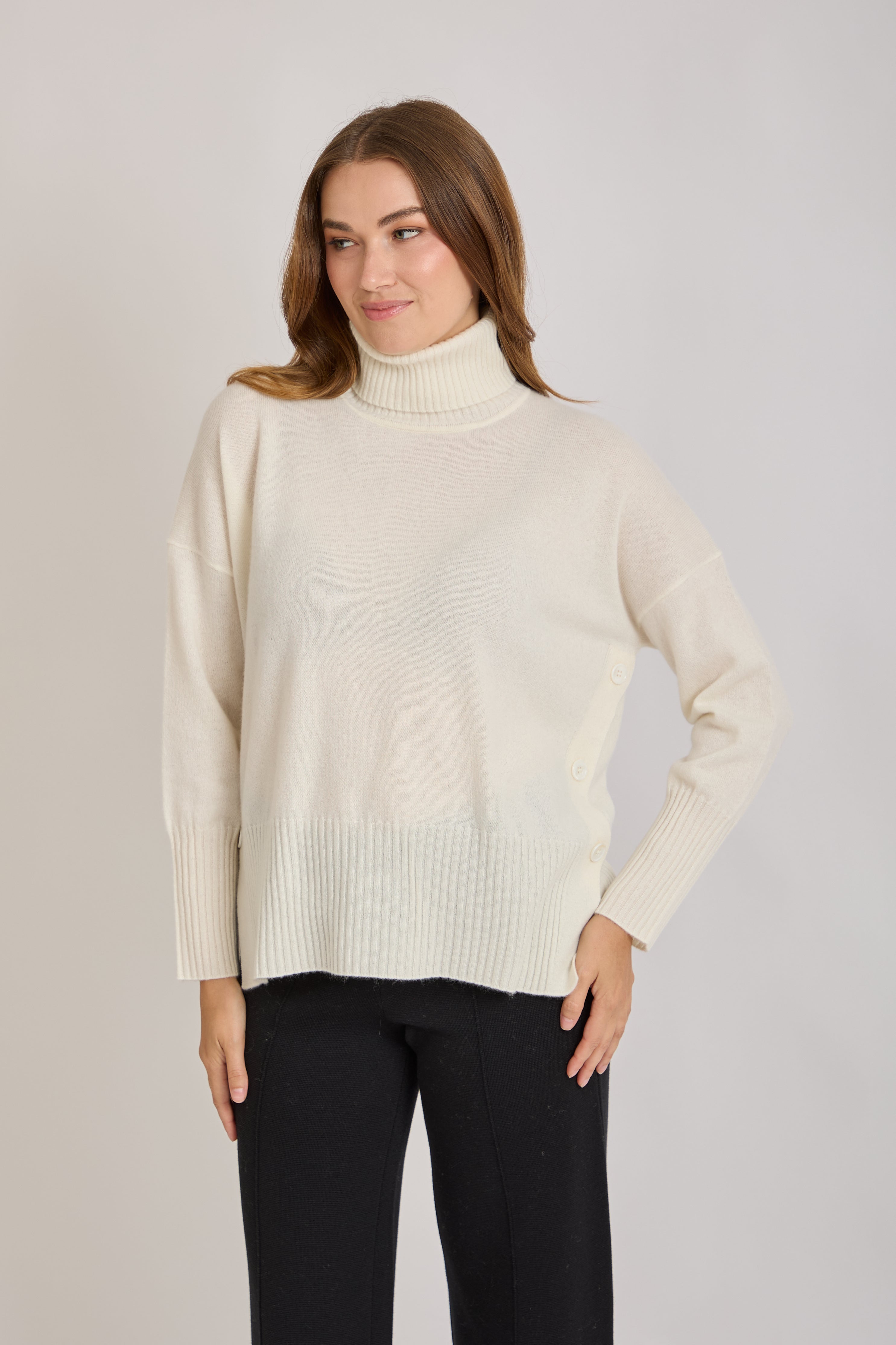 CASHMERE HIGH NECK JUMPER-OFF WHITE