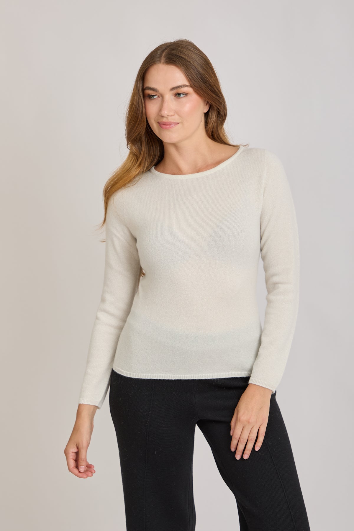 CREW NECK CASHMERE JUMPER-WHITE