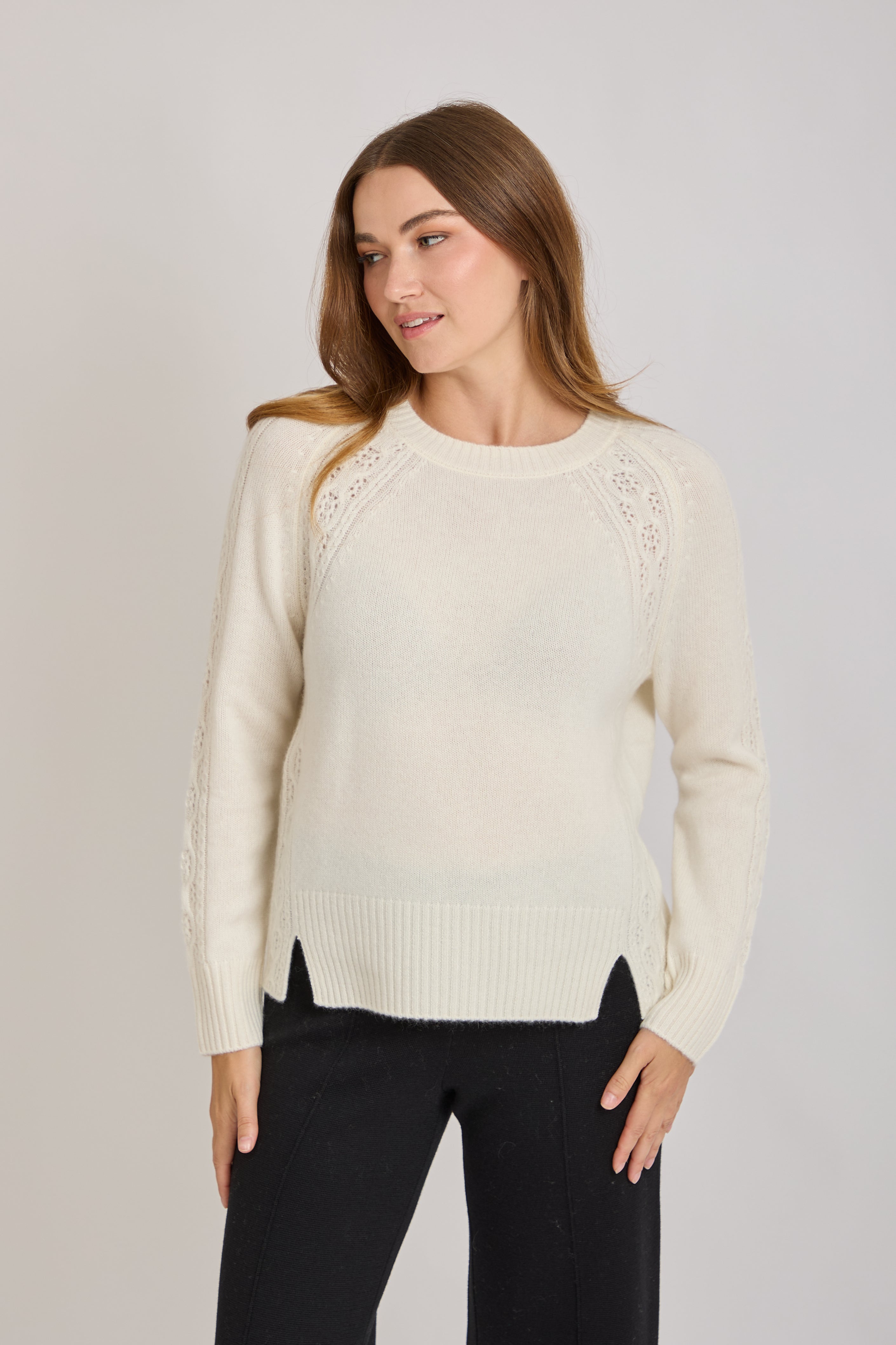 CABLE KNIT CREW NECK JUMPER-OFF WHITE