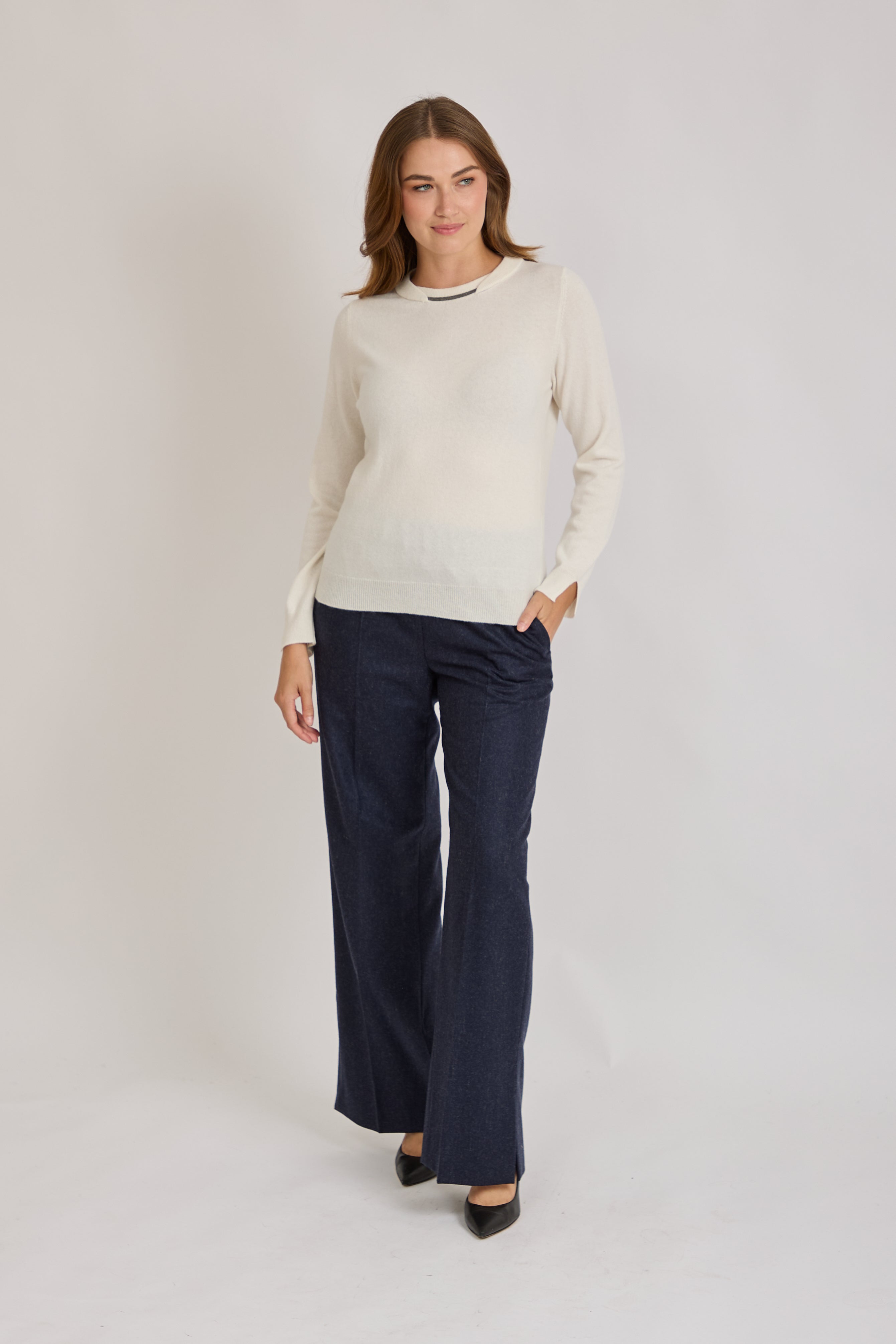 CASHMERE JUMPER WITH DETAILS- WHITE
