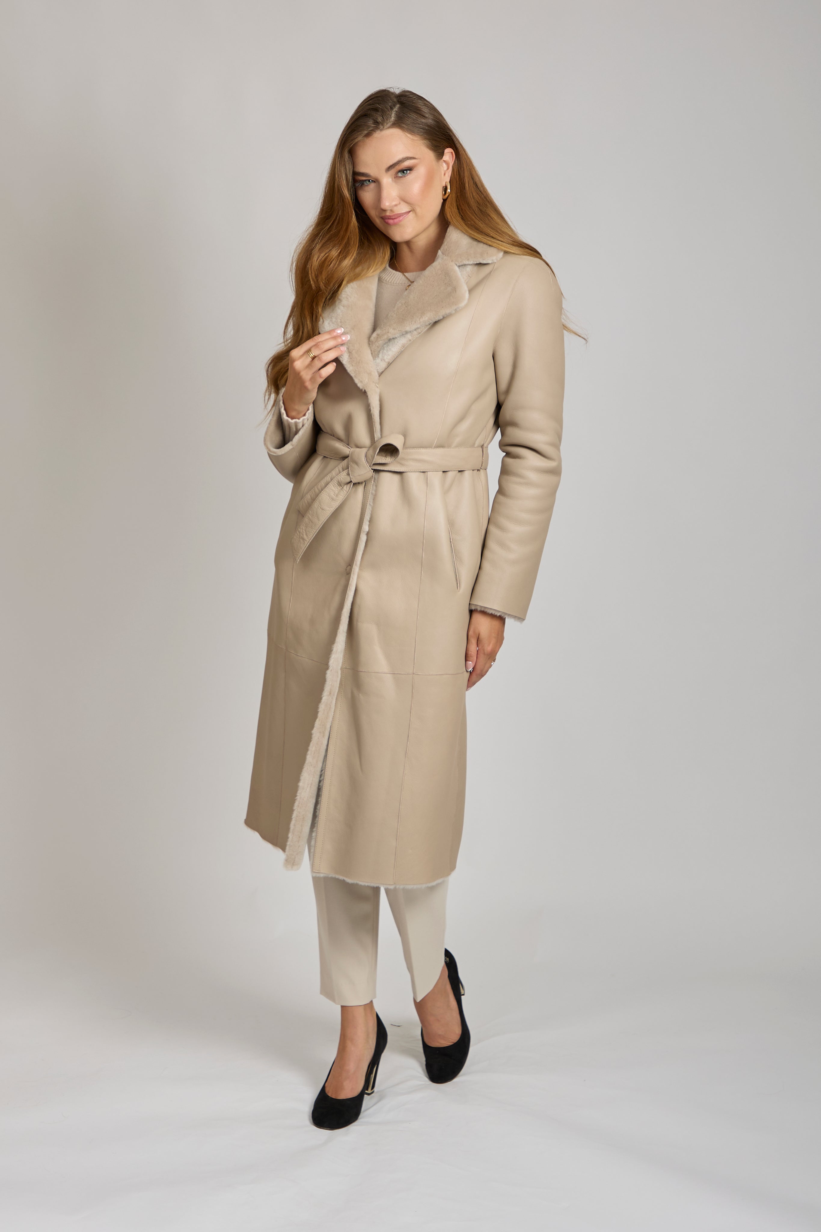 Manteau réversible en peau lainée - Beige