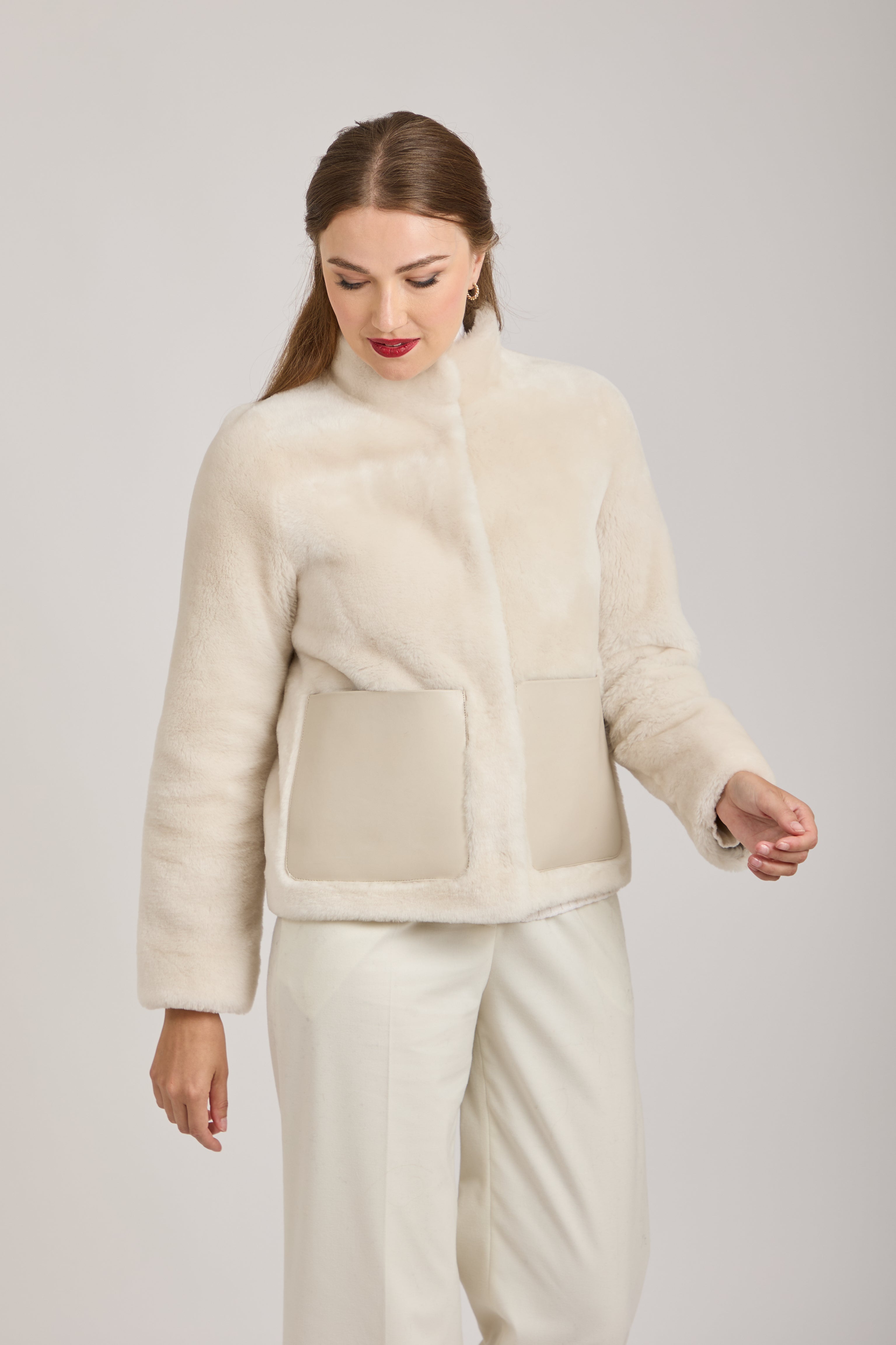 REVERSIBLE SHEARLING JACKET-OFF WHITE