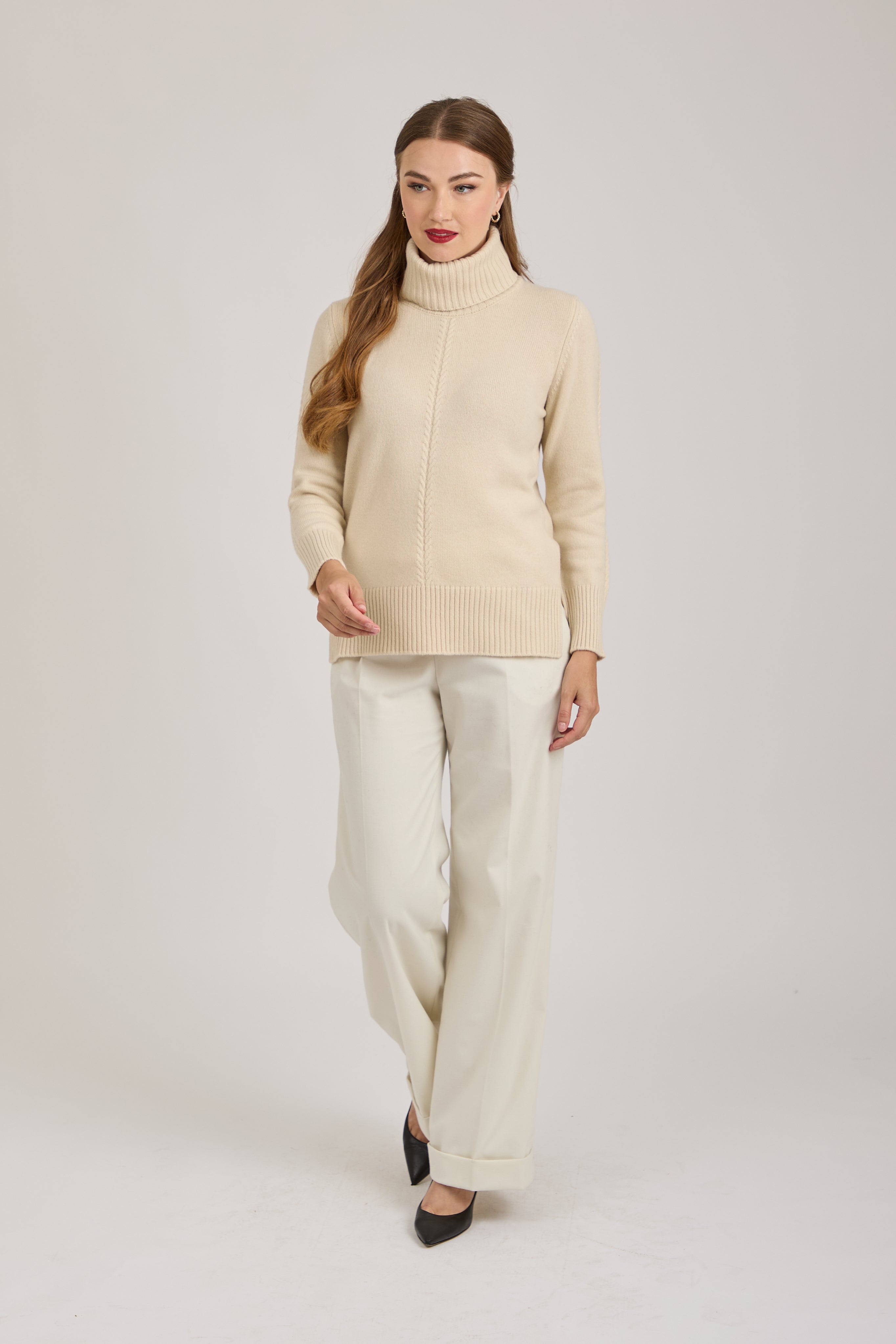 ROLL NECK BRAID DETAIL - OATMEAL