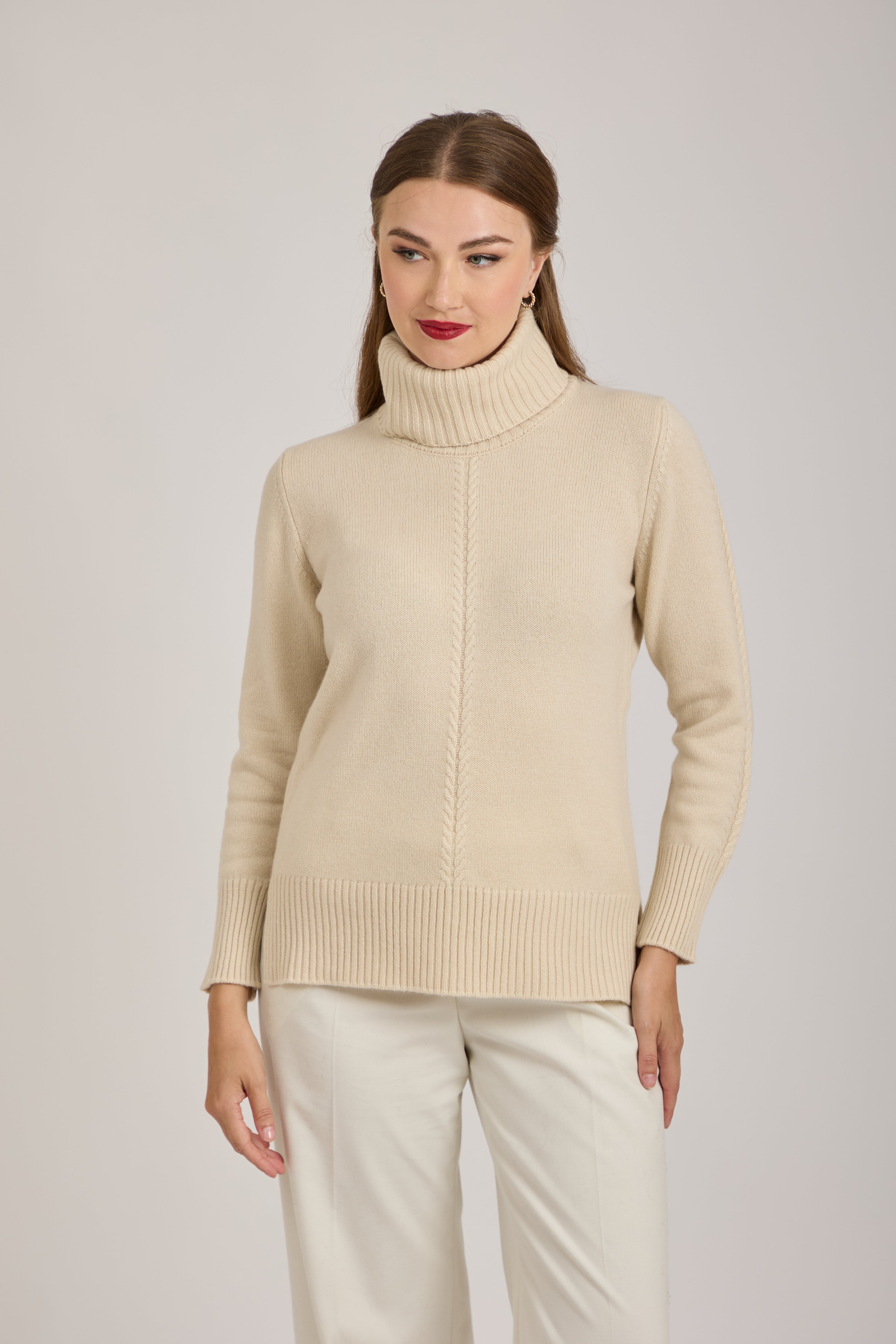 ROLL NECK BRAID DETAIL - OATMEAL