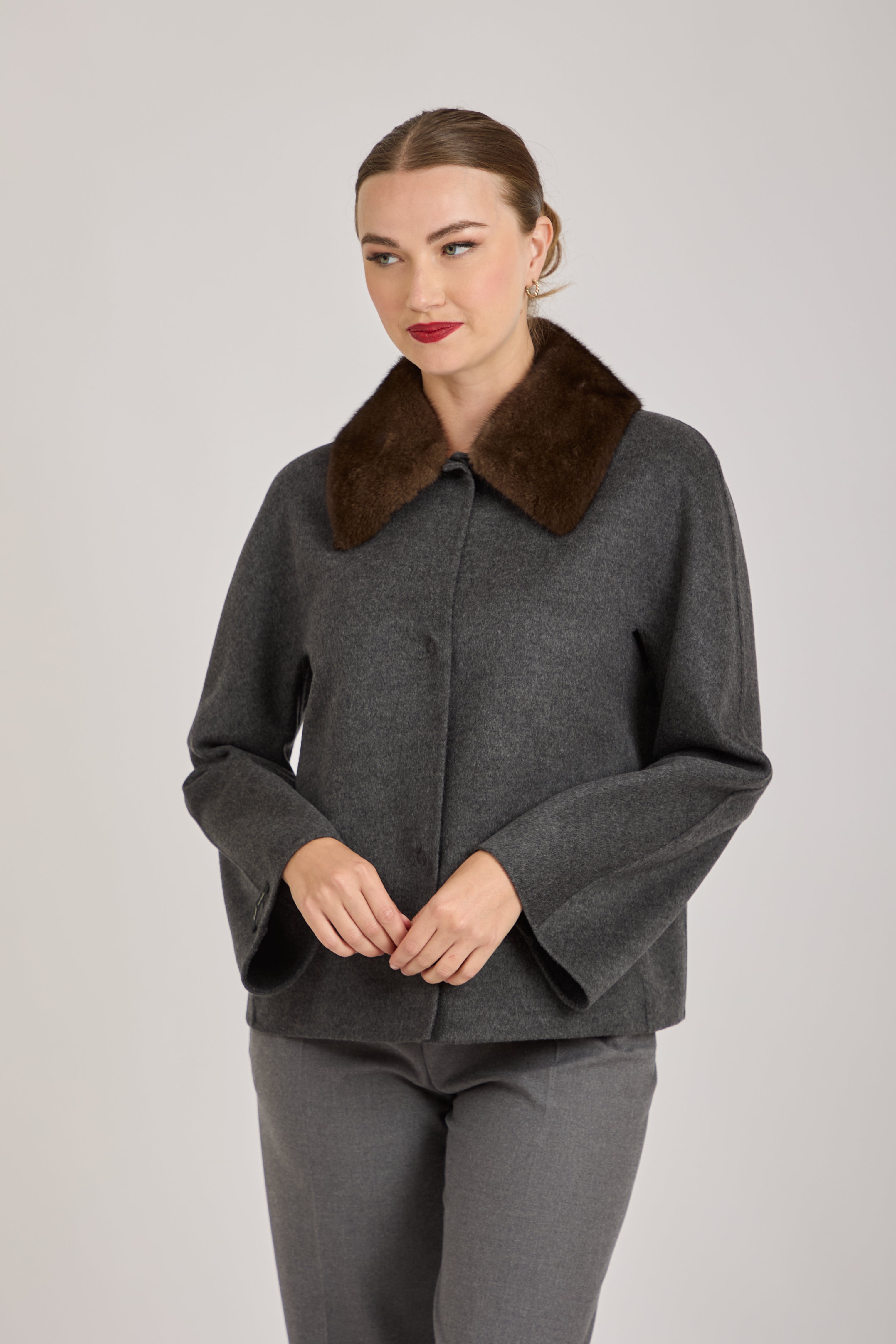JACKET WITH MINK COLLAR-GREY