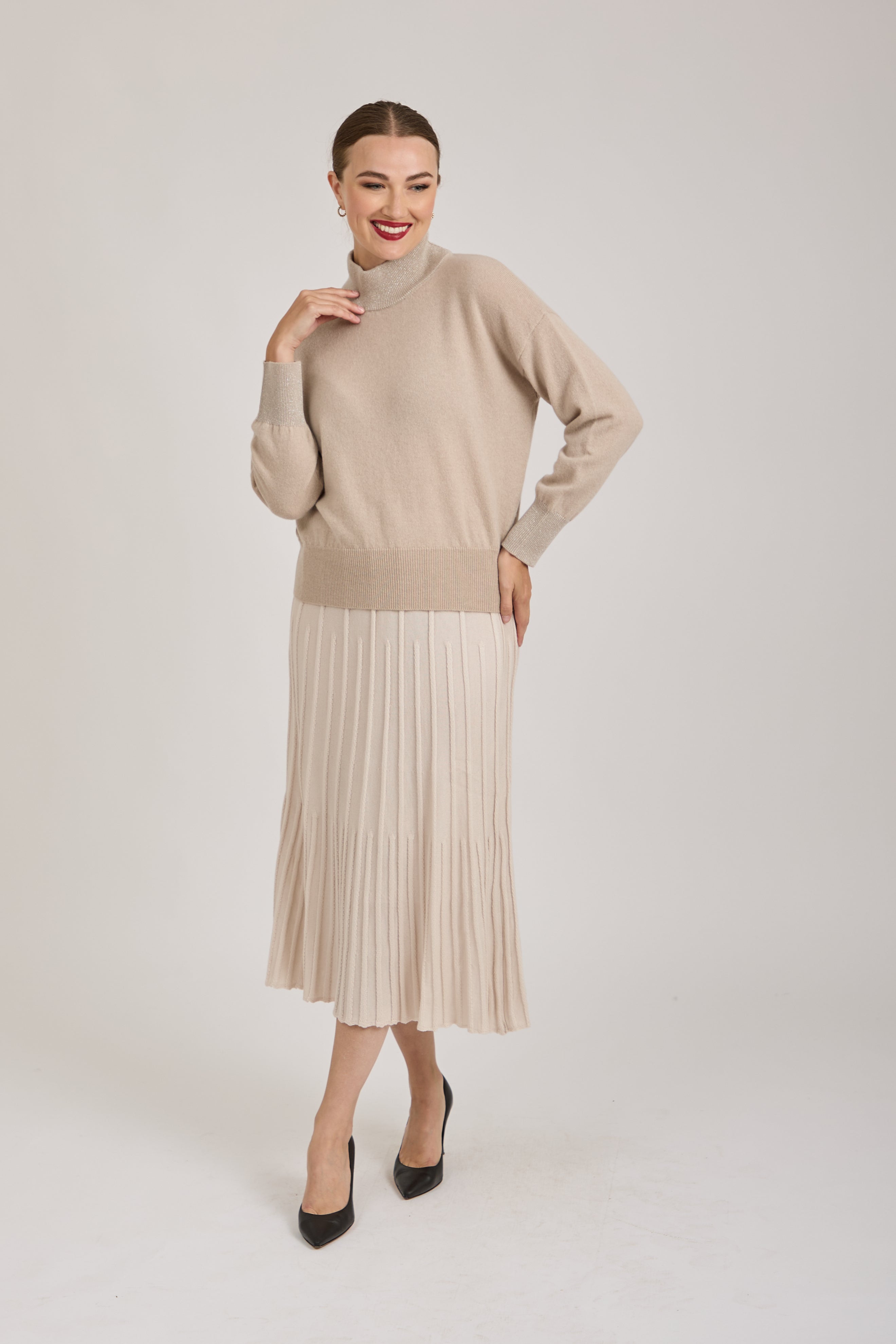 MERINO PLEATED SKIRT - BEIGE