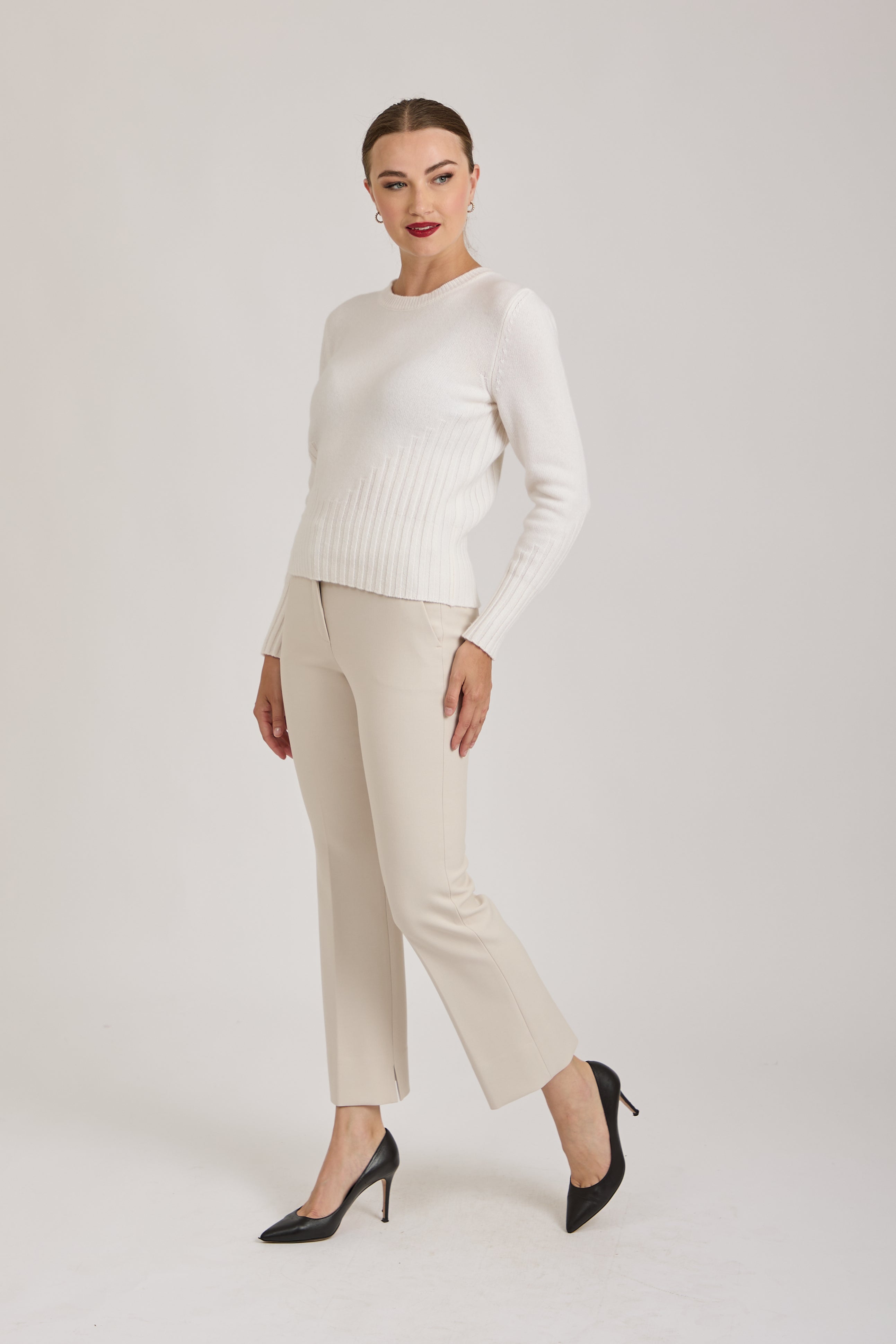 TROUSERS WITH ELASTICATED WAIST-OFF WHITE