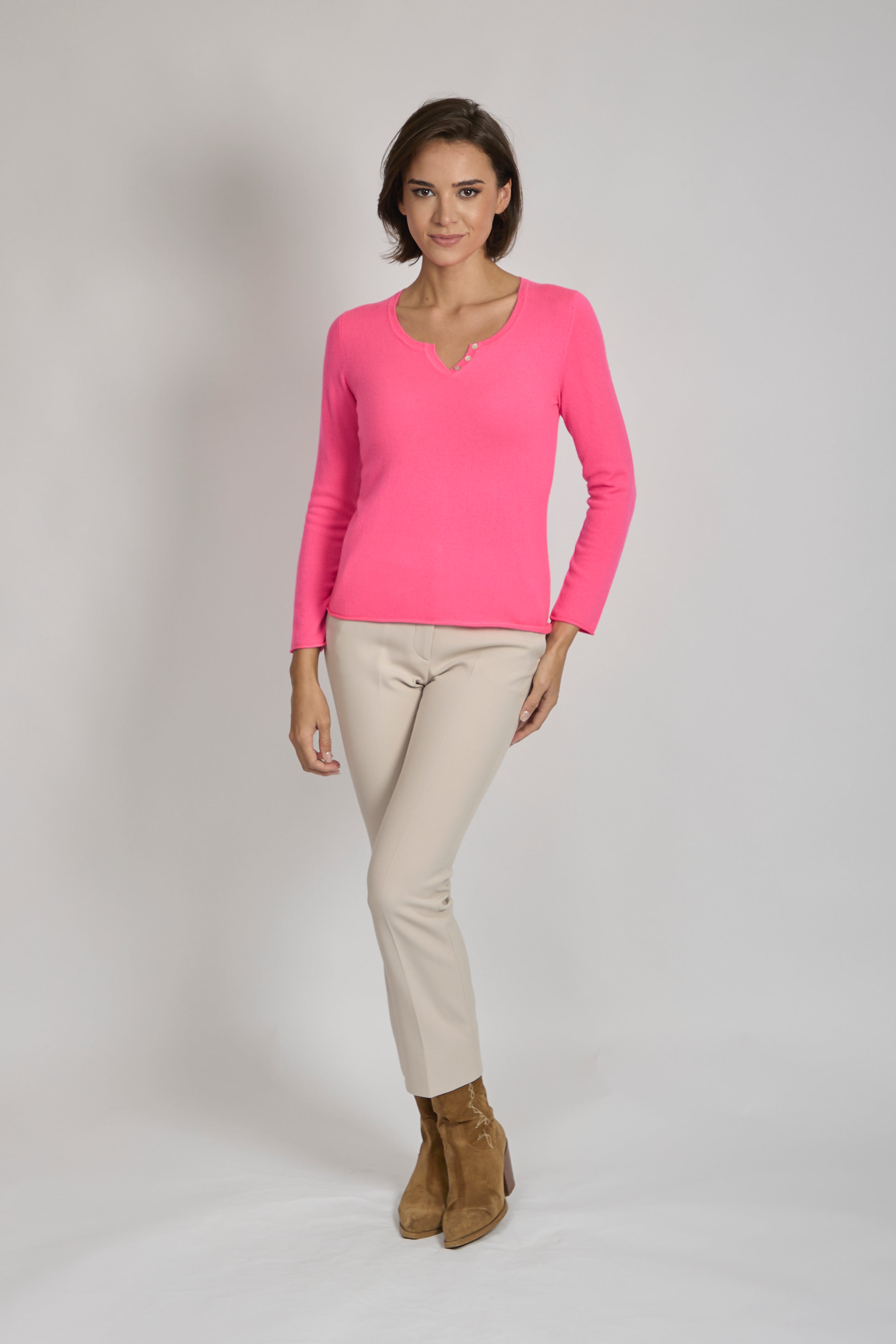 Pull ras du cou en cachemire rose