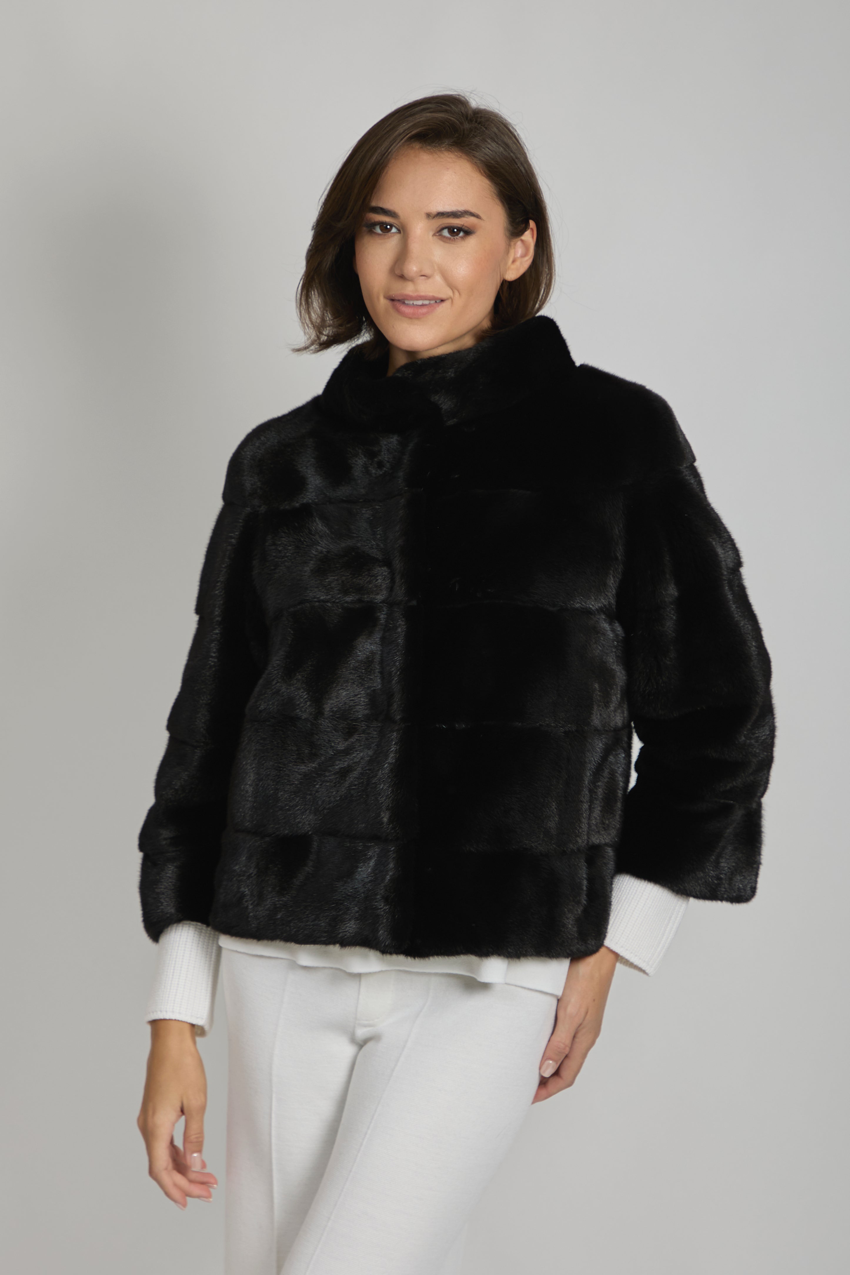Veste en fourrure de vison lama noir