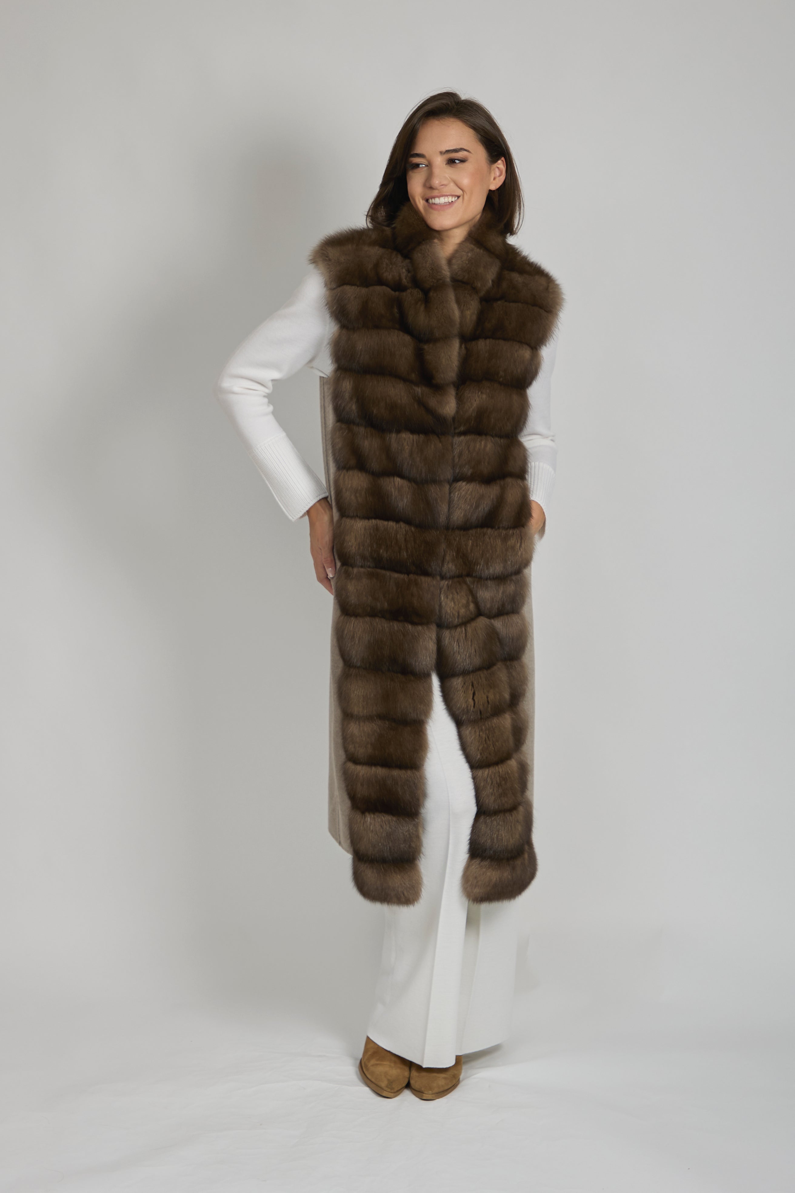 Gilet long en cachemire Sable