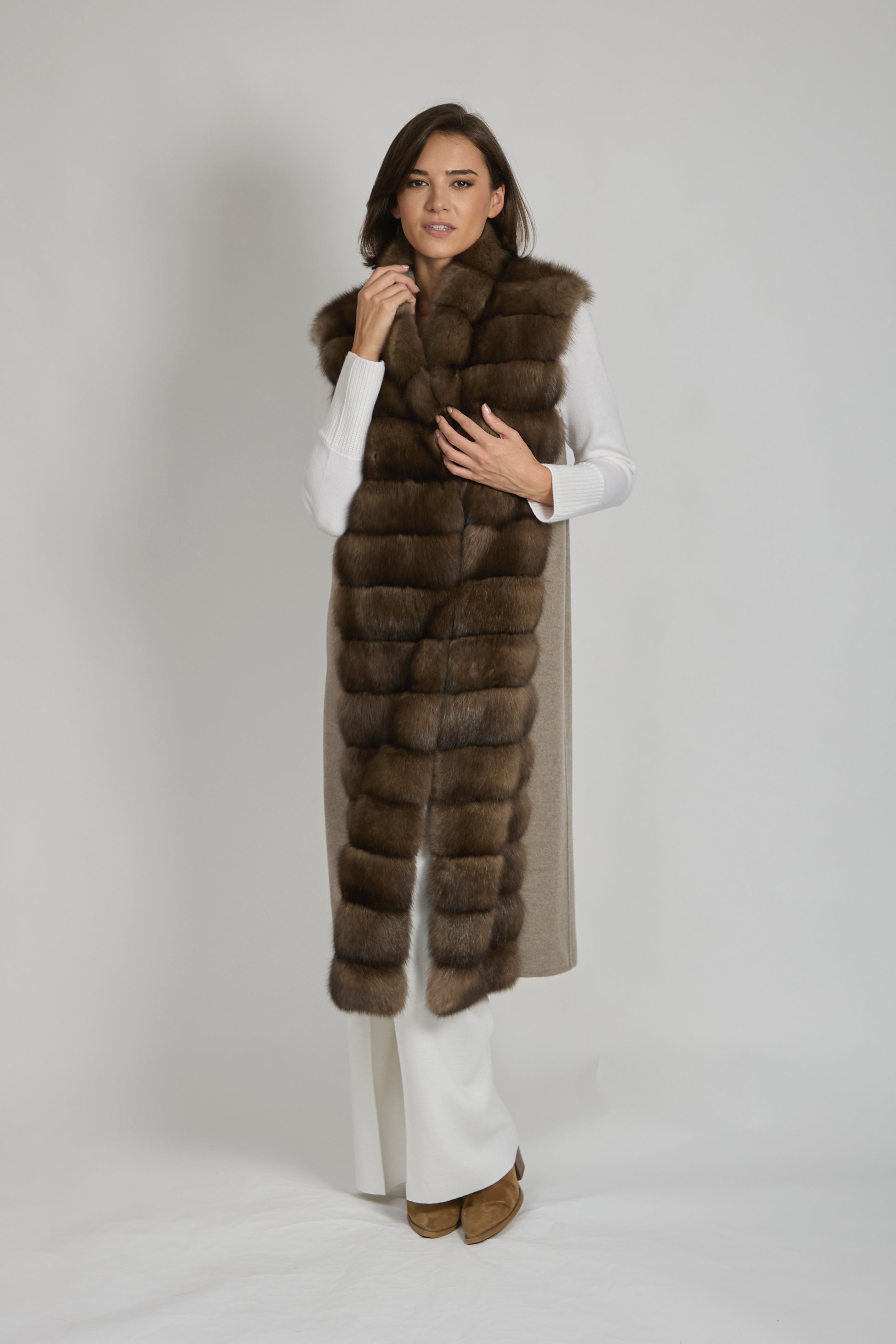 Gilet long en cachemire Sable