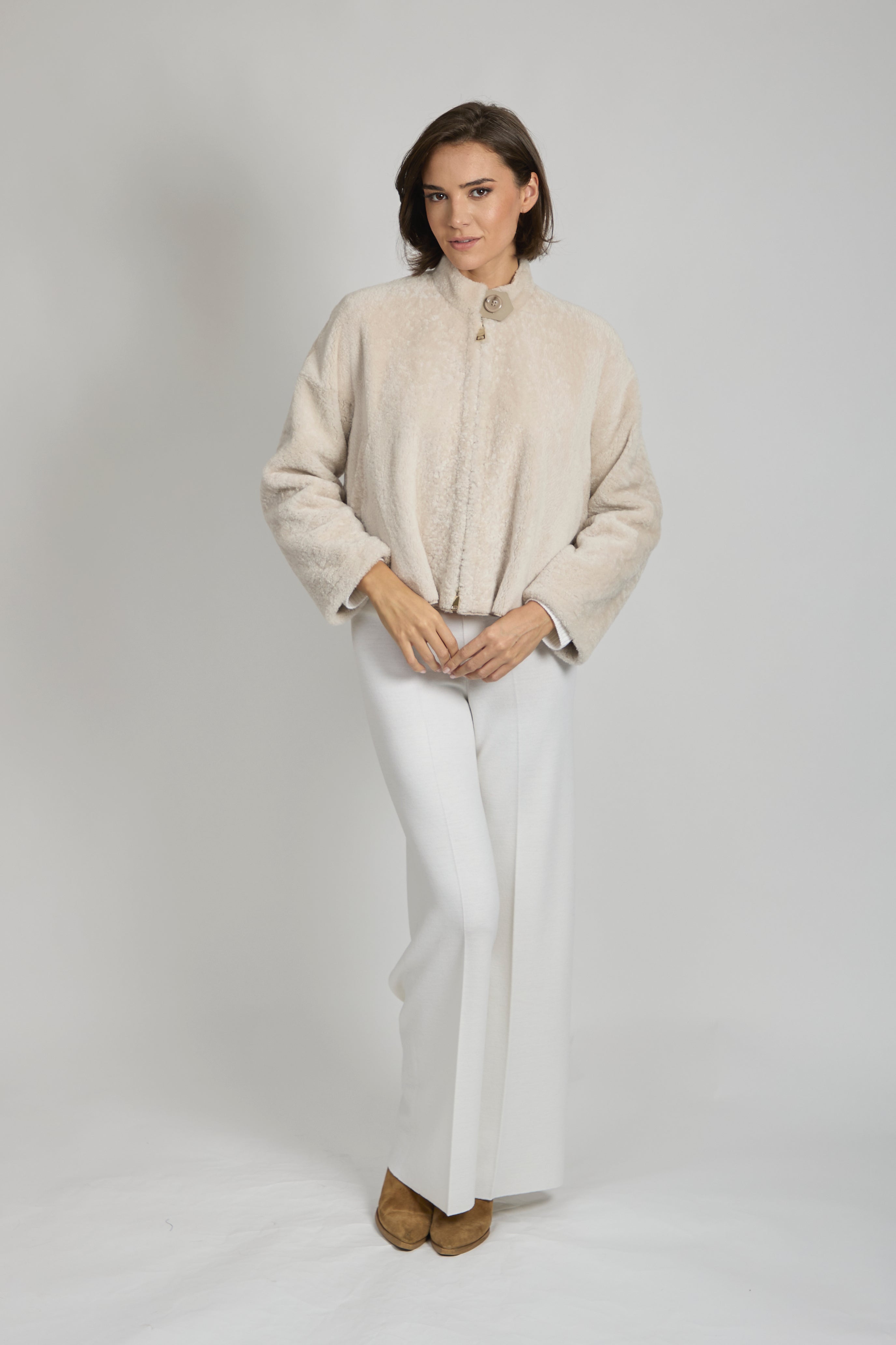 Veste en cuir nappa angora