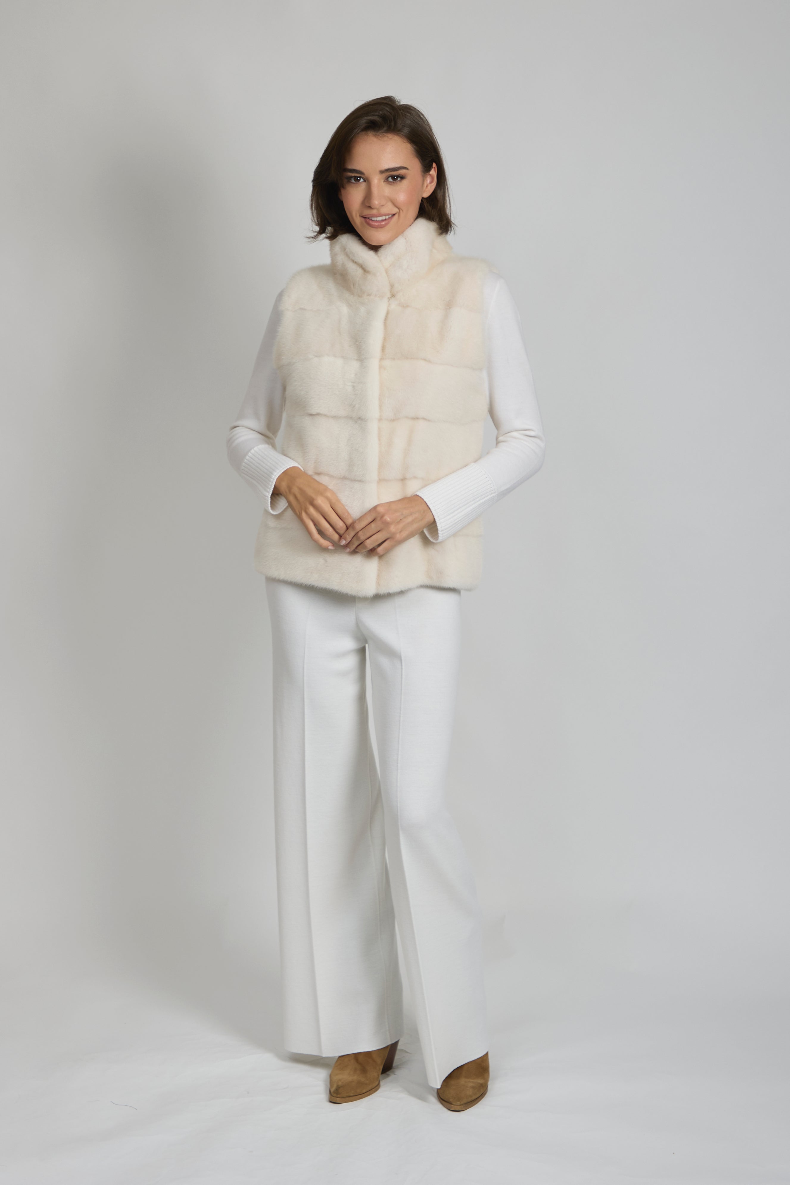 Gilet en vison blanc laiteux