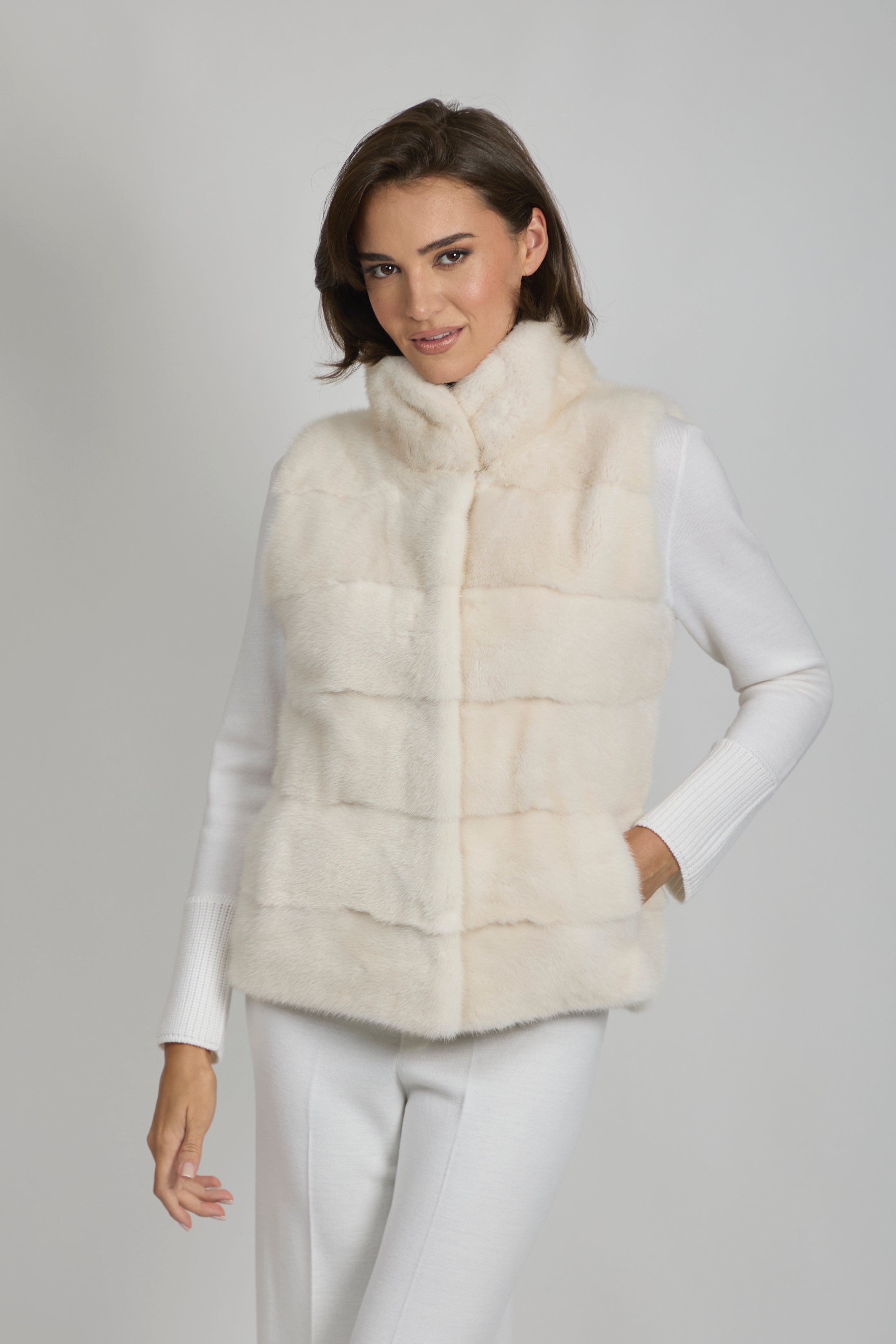 Gilet en vison blanc laiteux