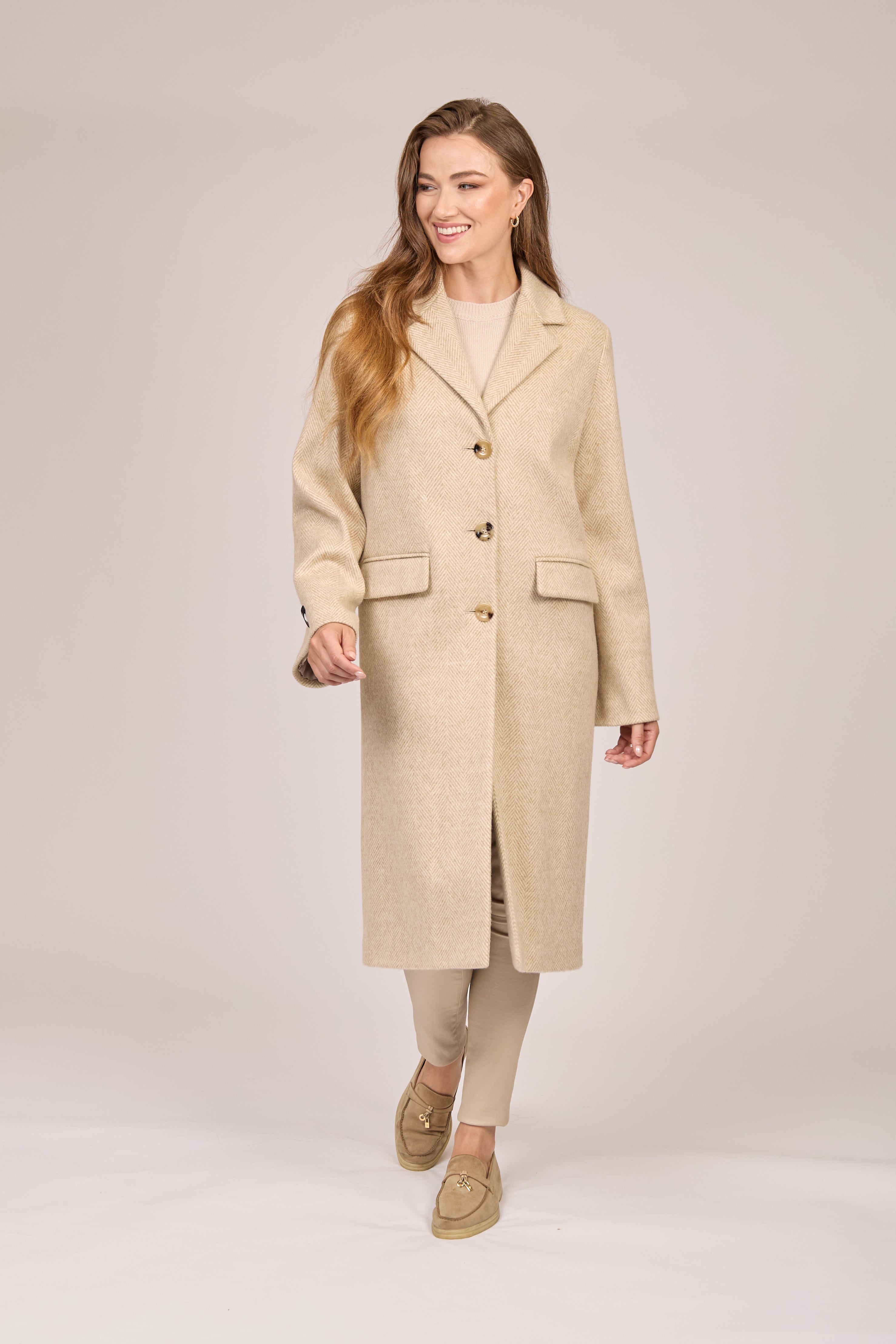 Manteau en cachemire à chevrons