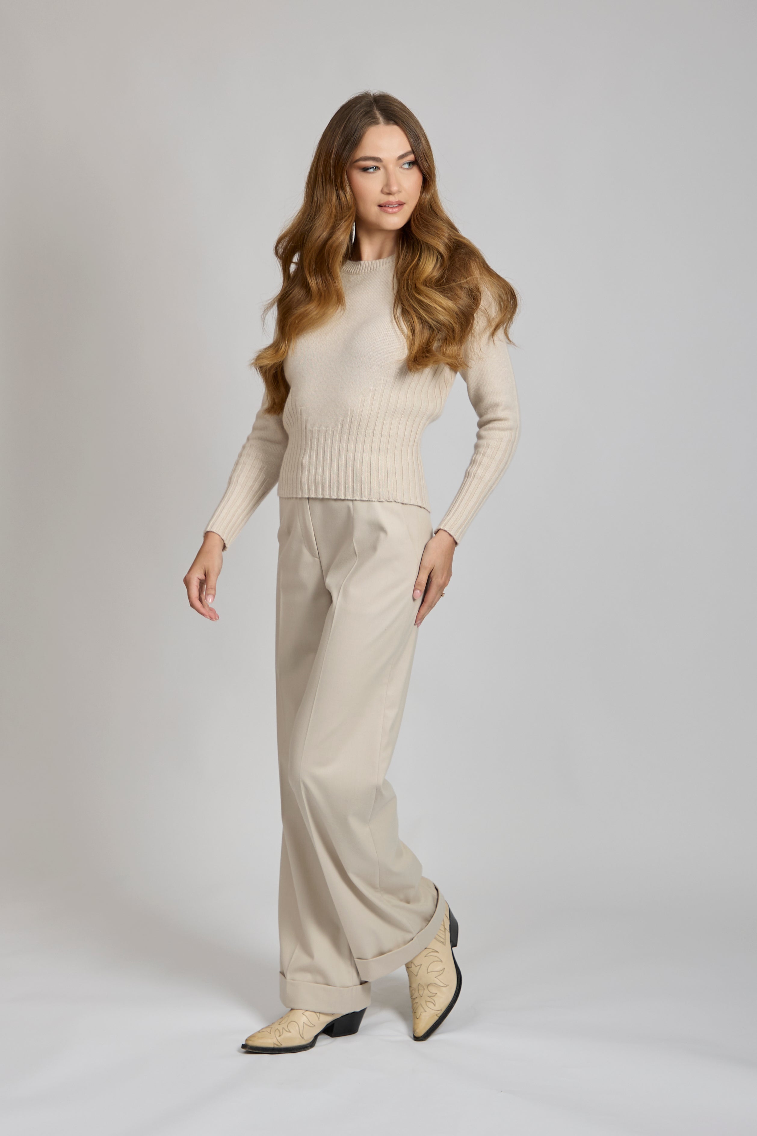Pantalon en tricot de cachemire naturel