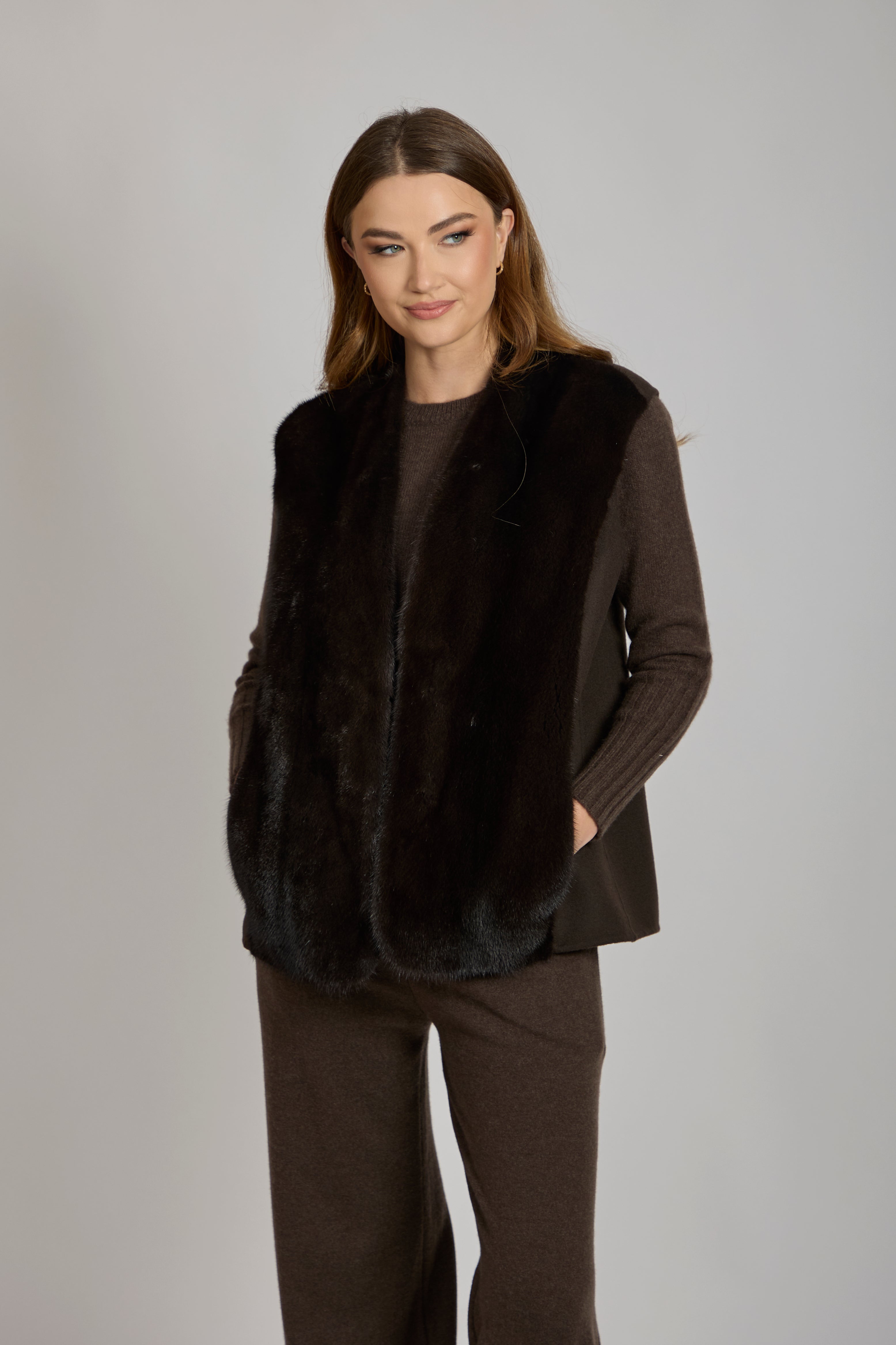 Gilet en mélange de cachemire et de vison