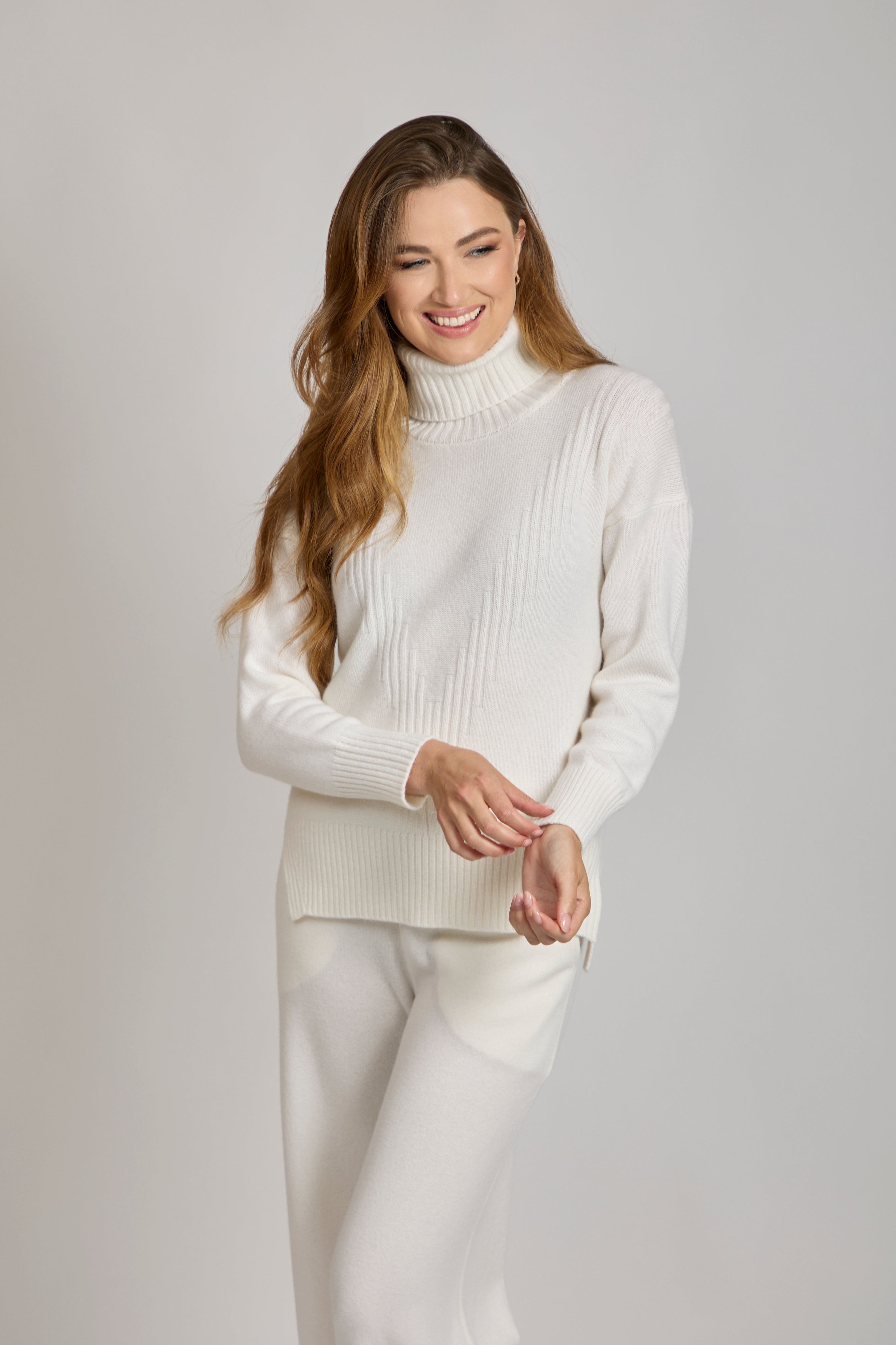 Pull col montant en cachemire - Blanc