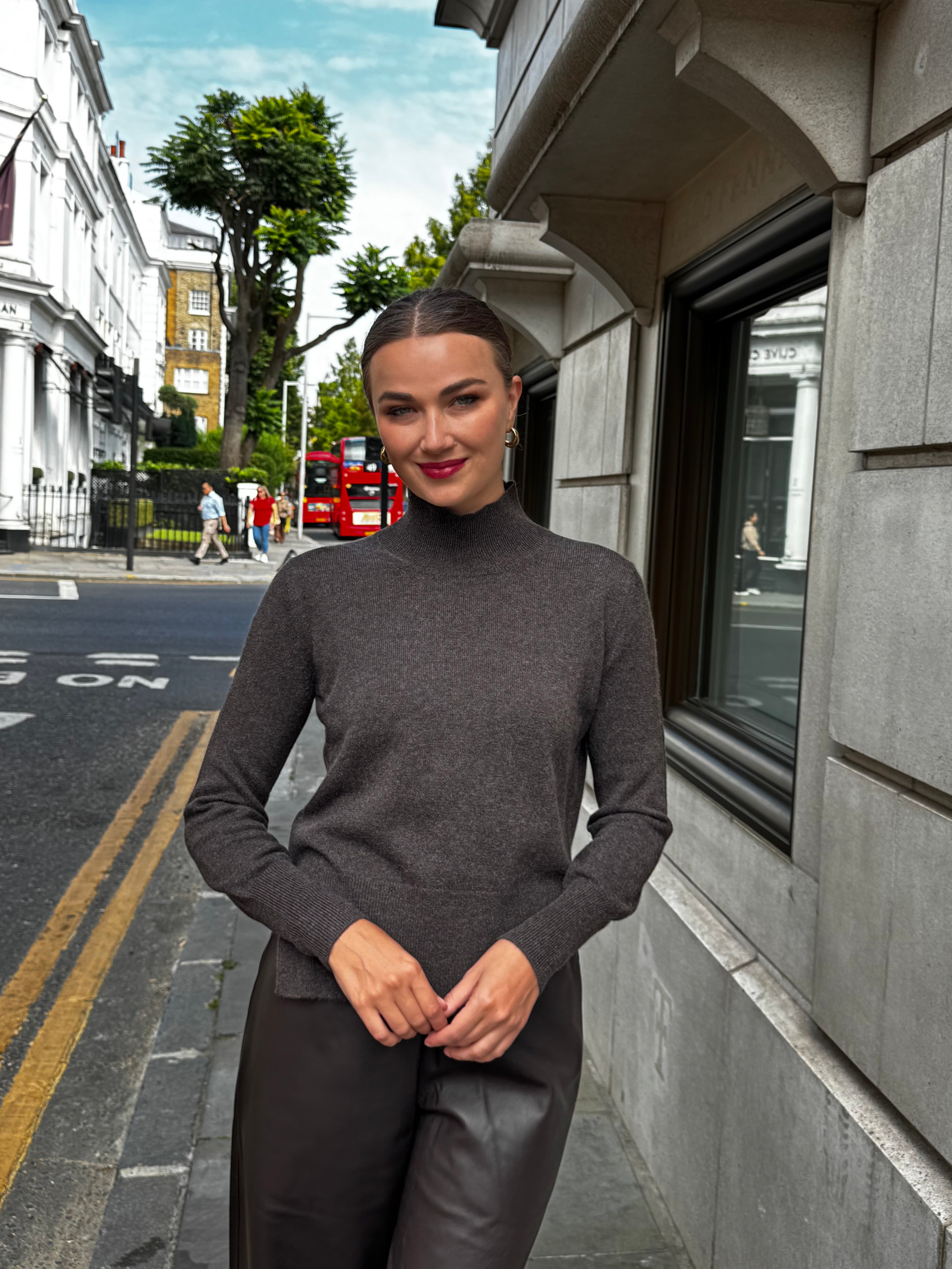 HIGH NECK JUMPER-BROWN