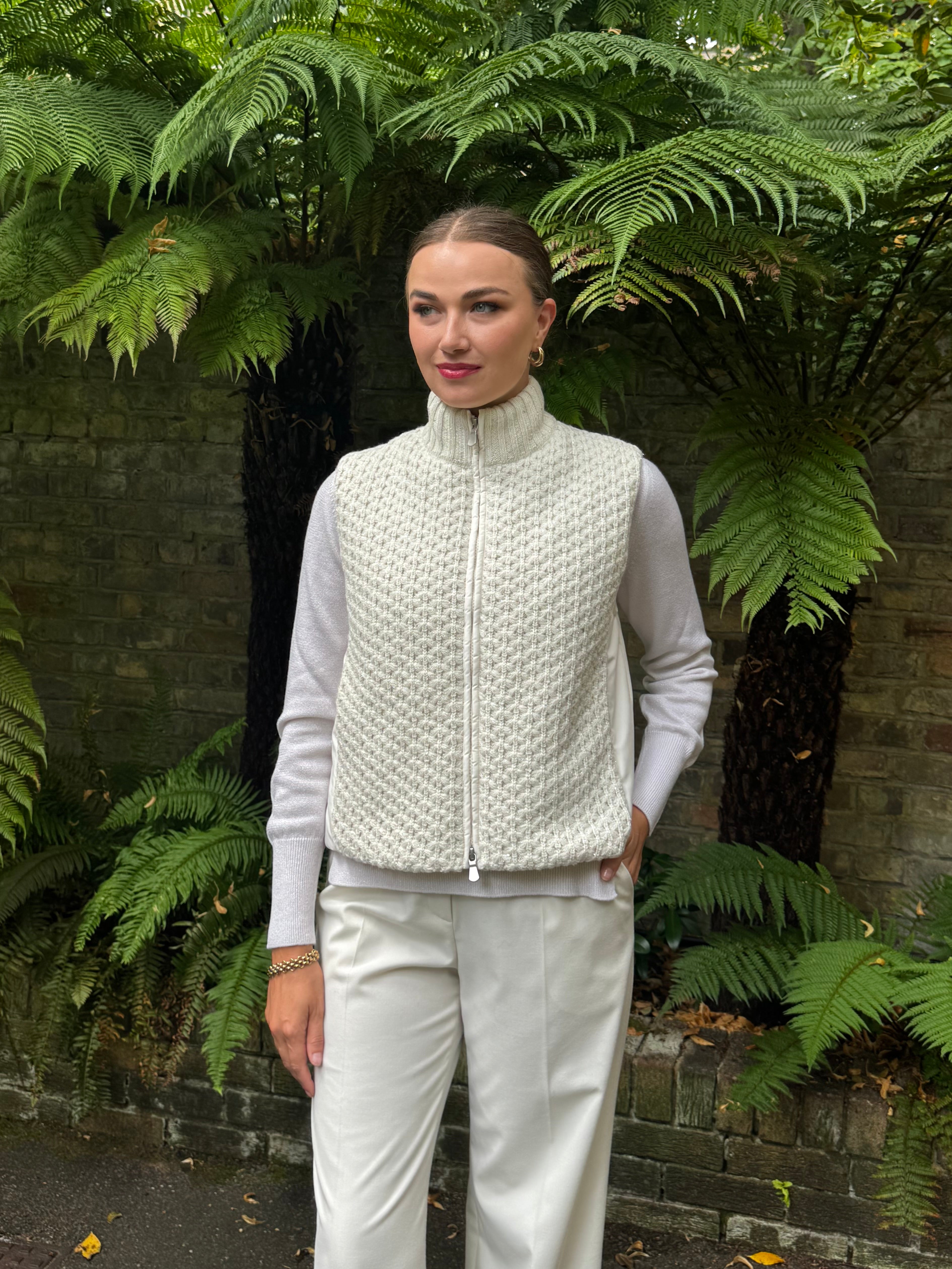 VEST WITH LUREX DETAILS-LATTE