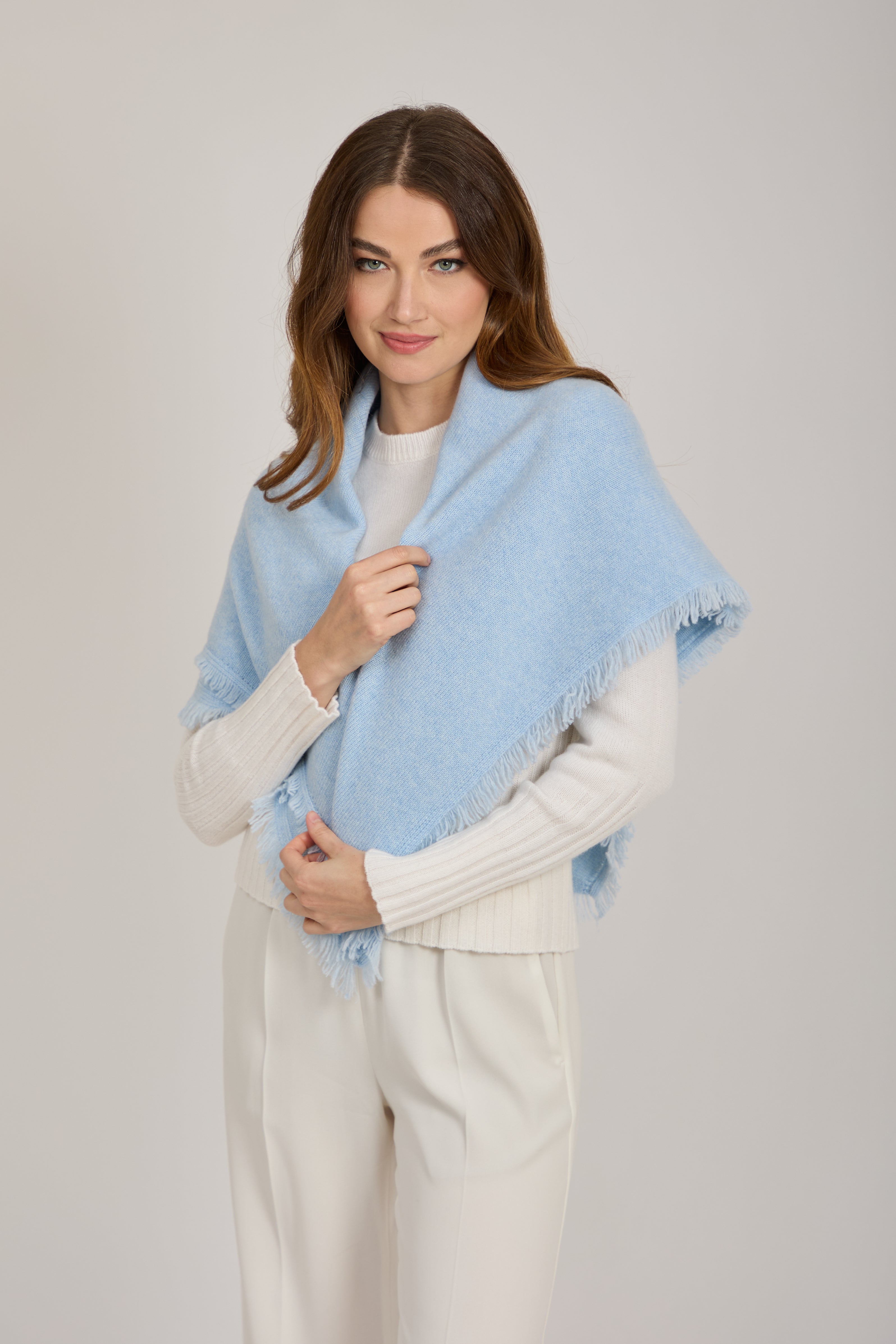 CASHMERE FRINGE SCARF -CIELO