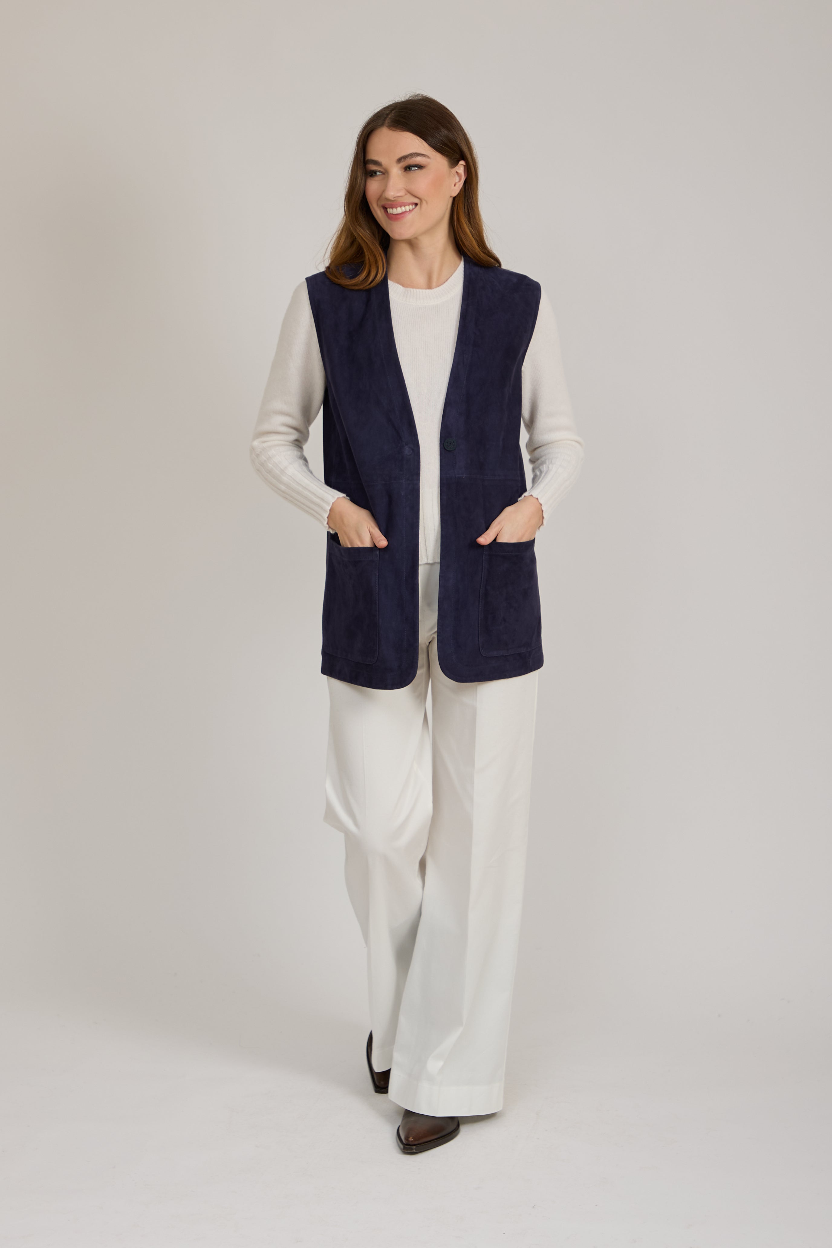 SUEDE VEST WITH BELT-BLUE